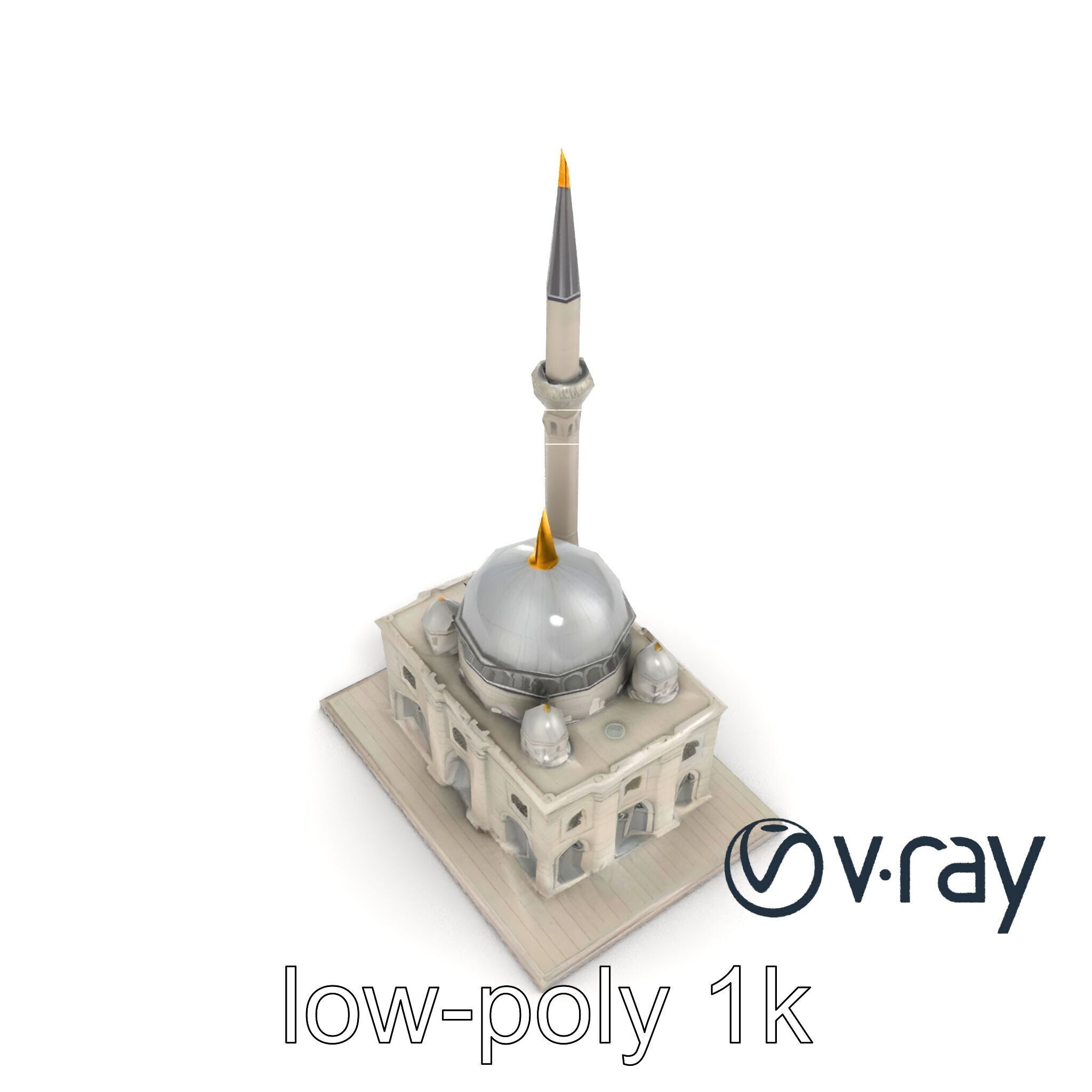 Majestic Mosque with Minaret and Dome Architecture model pack Low-poly 3D model_13