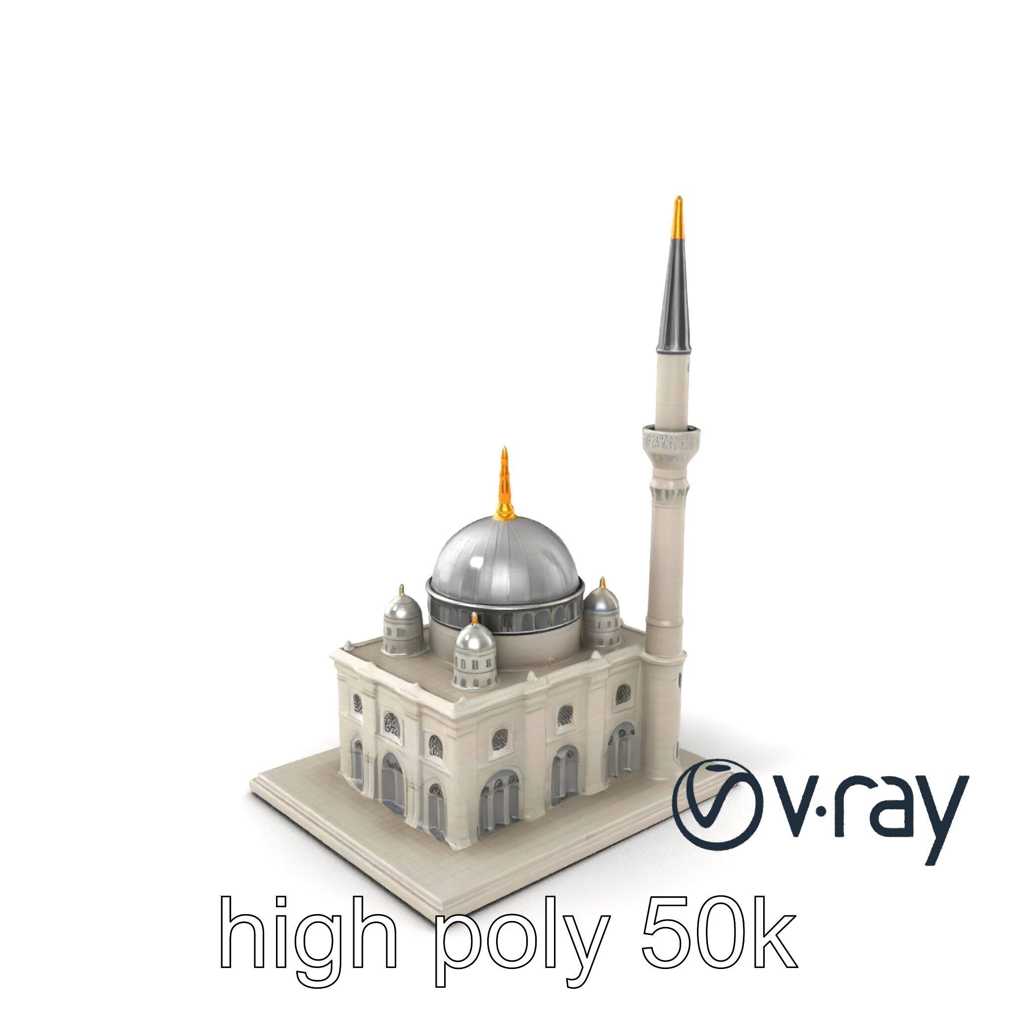 Majestic Mosque with Minaret and Dome Architecture model pack Low-poly 3D model_6