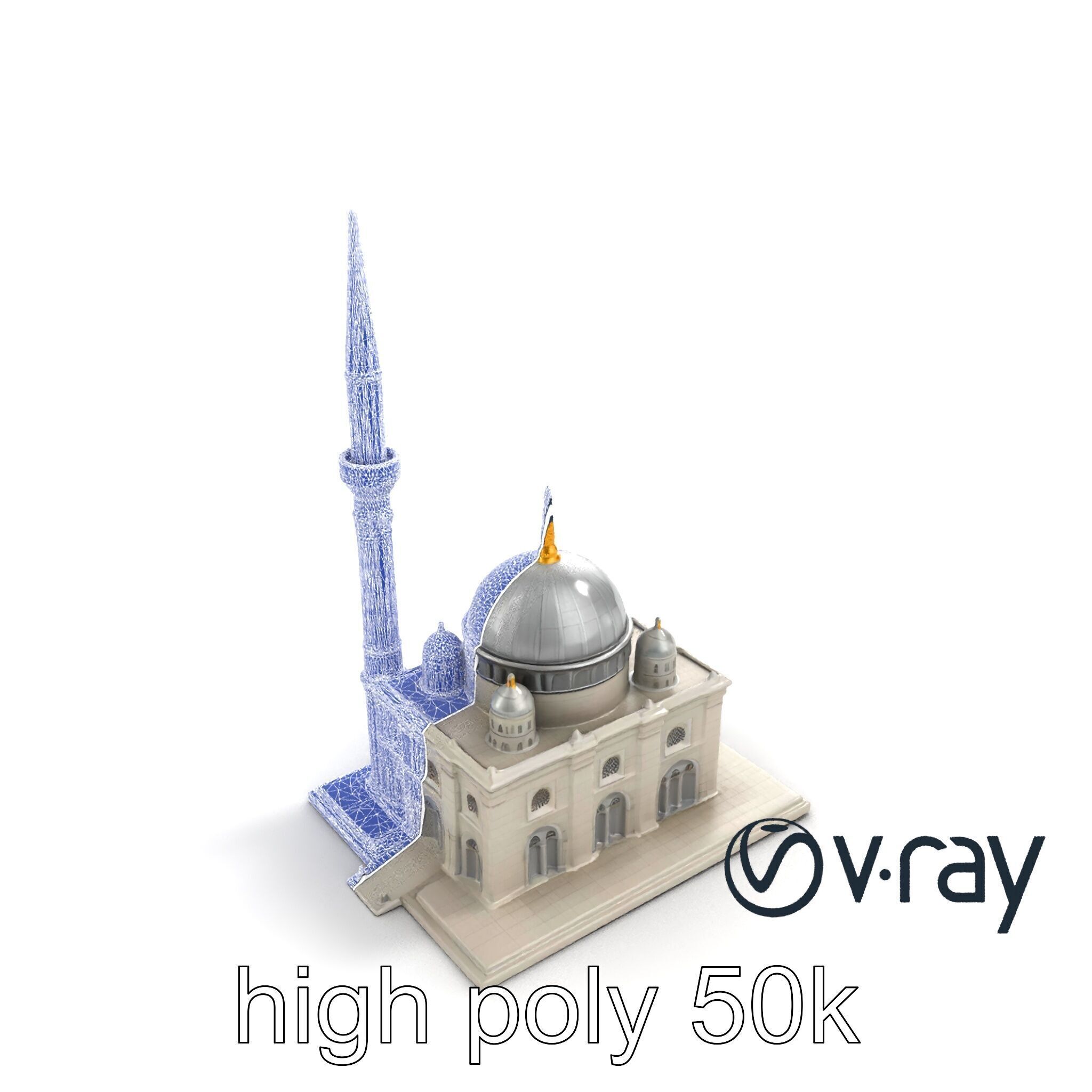 Majestic Mosque with Minaret and Dome Architecture model pack Low-poly 3D model_23