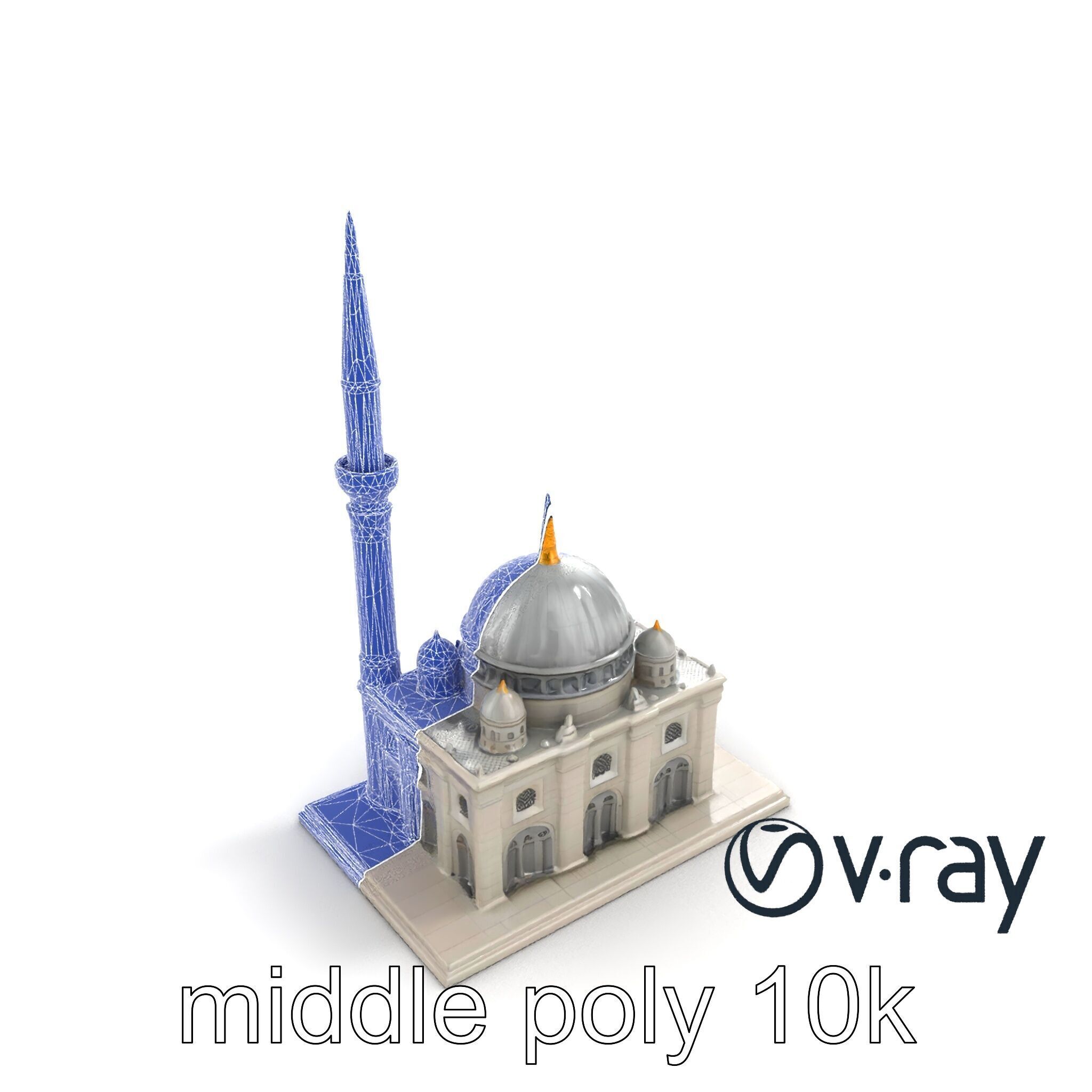 Majestic Mosque with Minaret and Dome Architecture model pack Low-poly 3D model_15