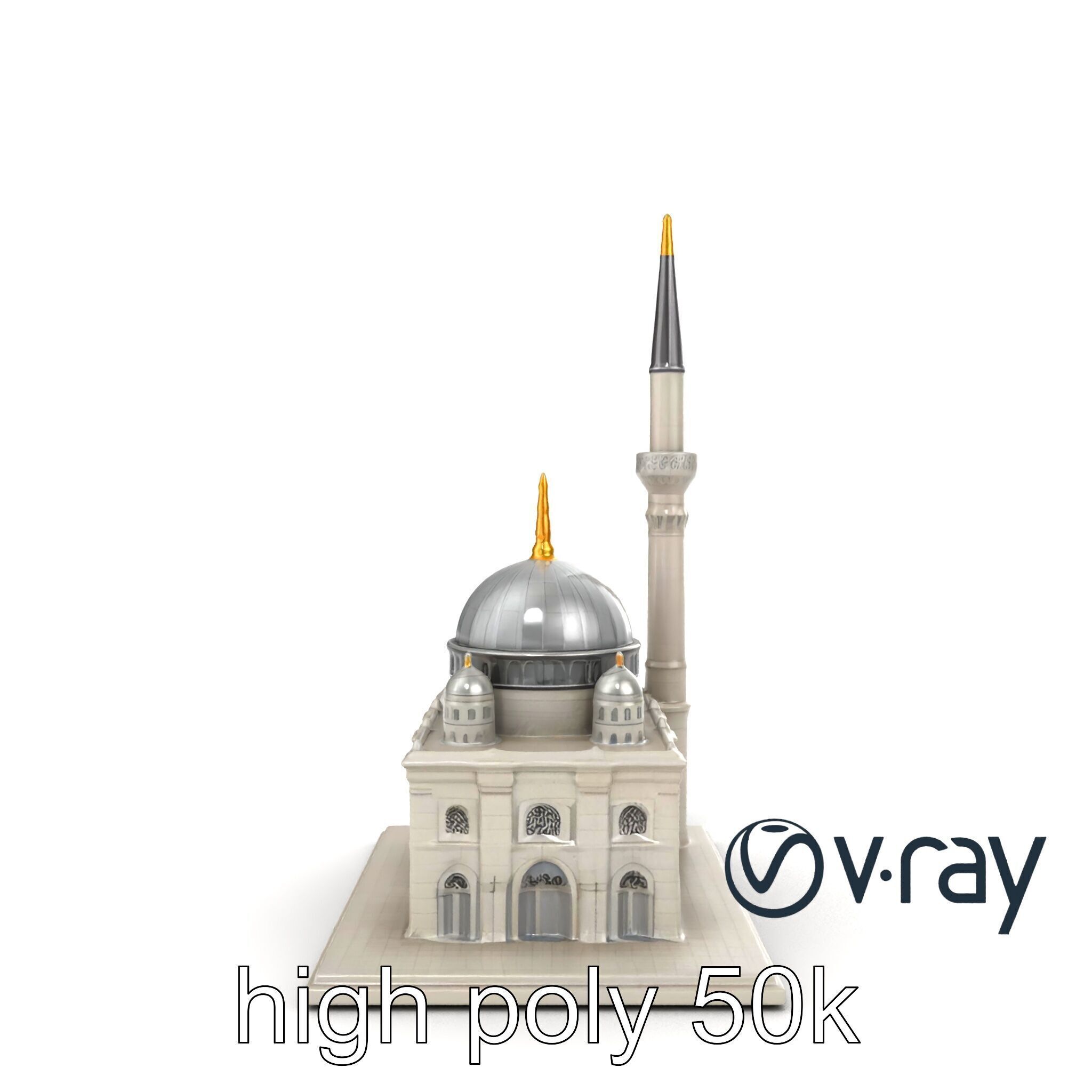 Majestic Mosque with Minaret and Dome Architecture model pack Low-poly 3D model_11