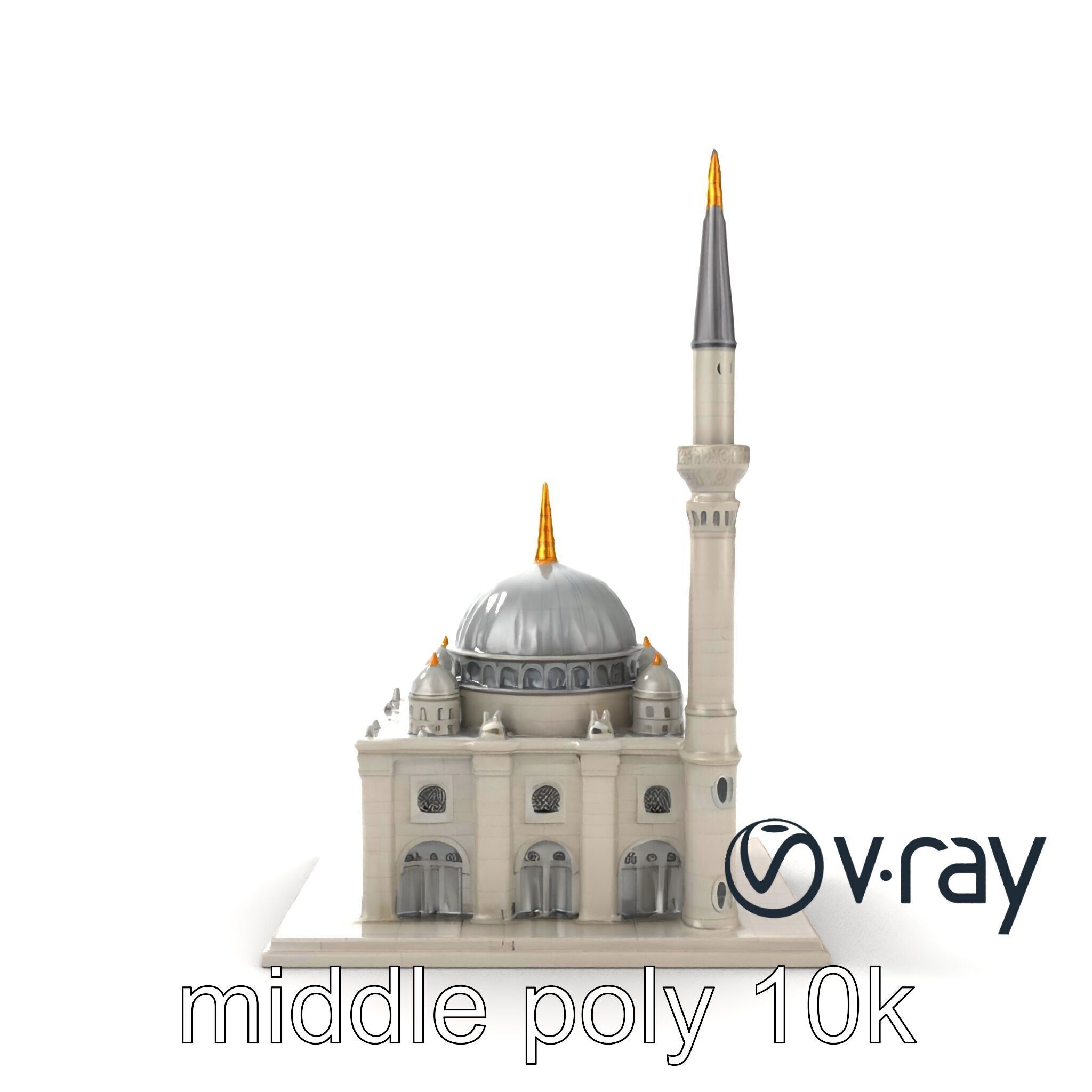 Majestic Mosque with Minaret and Dome Architecture model pack Low-poly 3D model_30