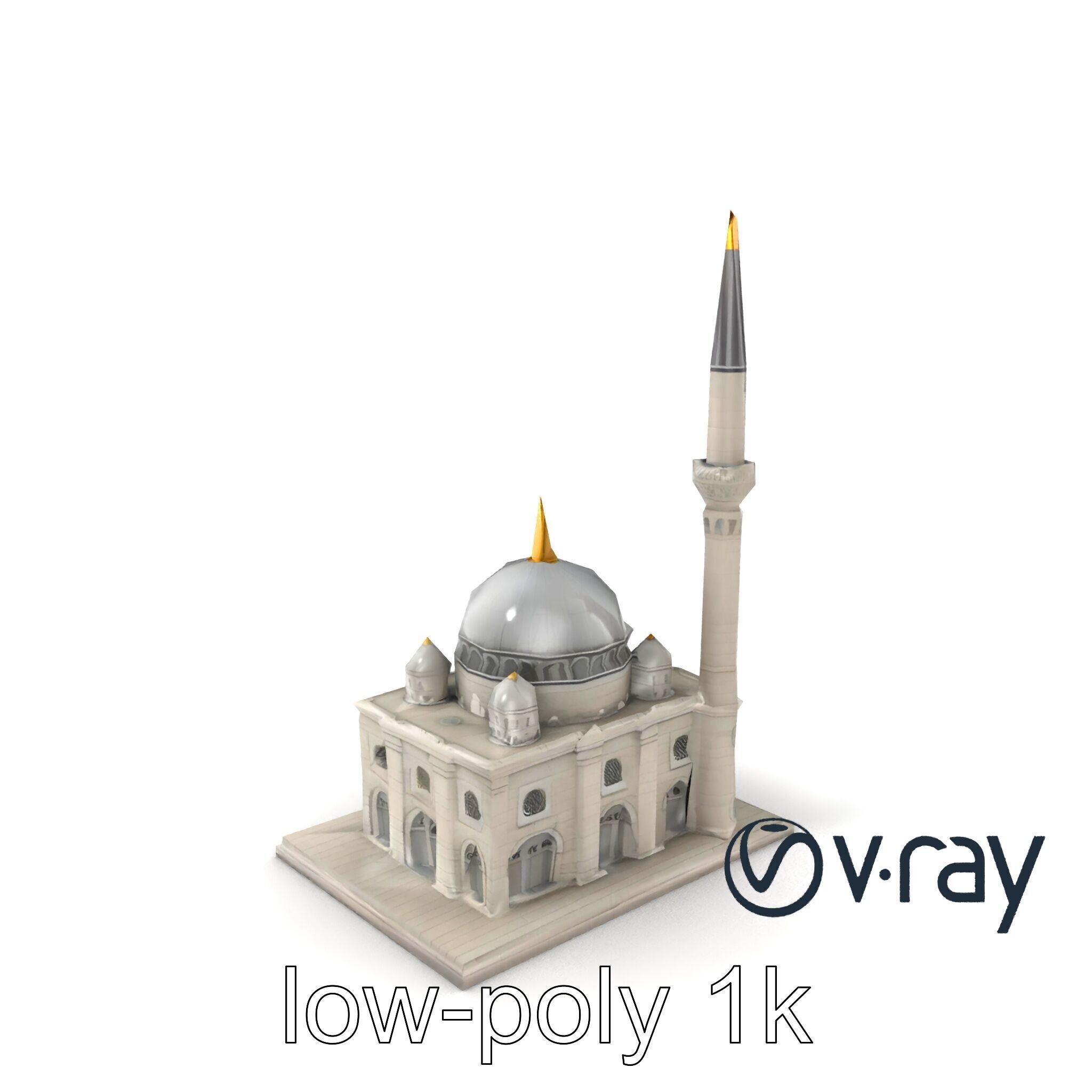 Majestic Mosque with Minaret and Dome Architecture model pack Low-poly 3D model_2