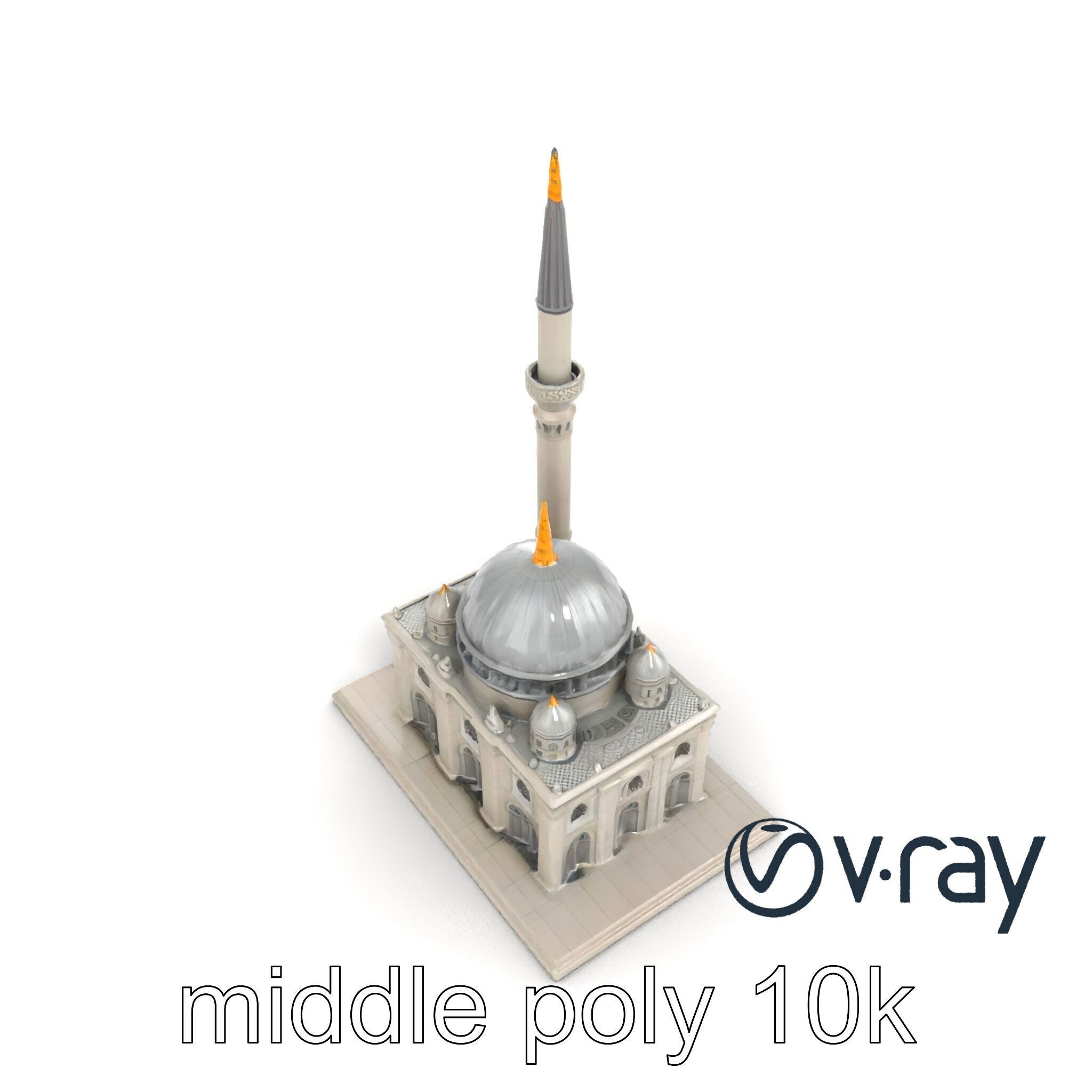 Majestic Mosque with Minaret and Dome Architecture model pack Low-poly 3D model_10