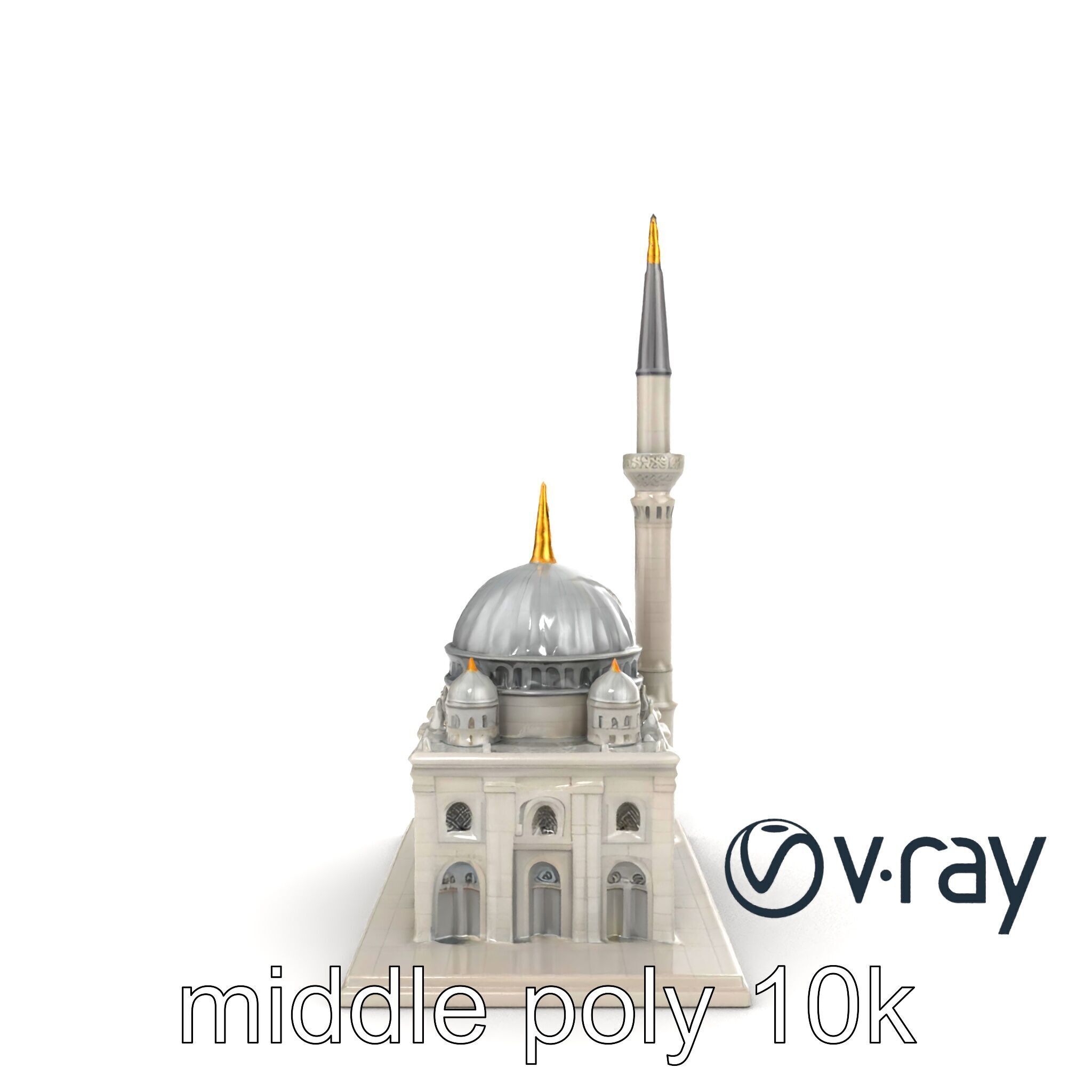 Majestic Mosque with Minaret and Dome Architecture model pack Low-poly 3D model_29