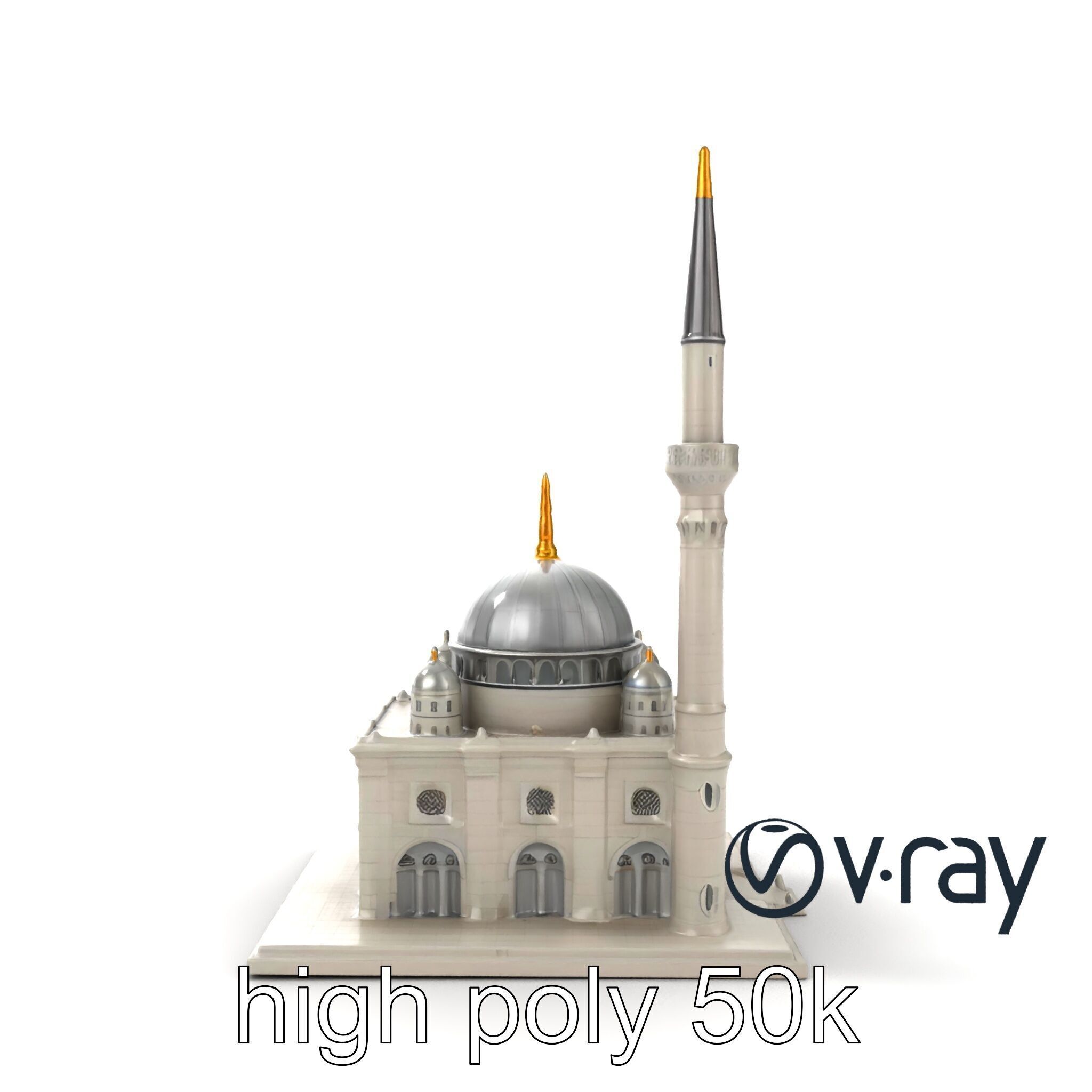 Majestic Mosque with Minaret and Dome Architecture model pack Low-poly 3D model_24