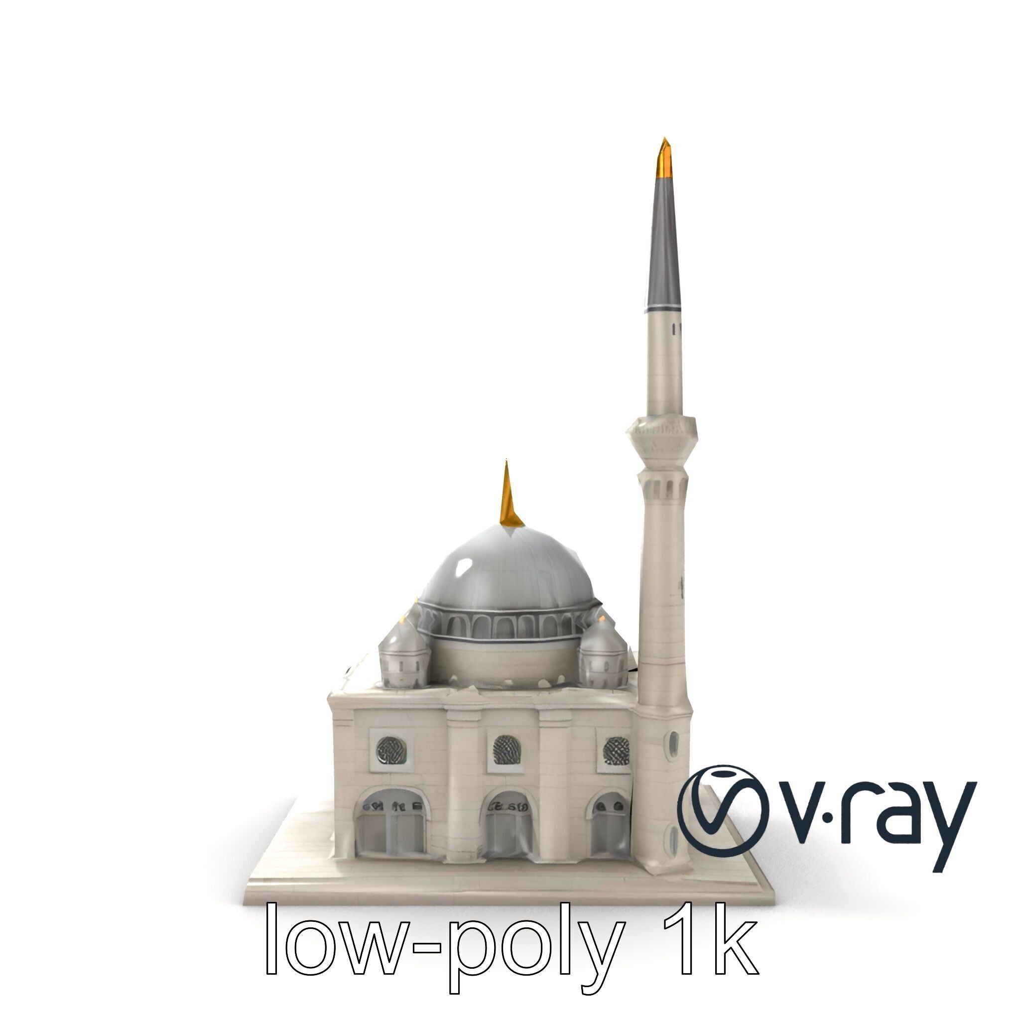Majestic Mosque with Minaret and Dome Architecture model pack Low-poly 3D model_27