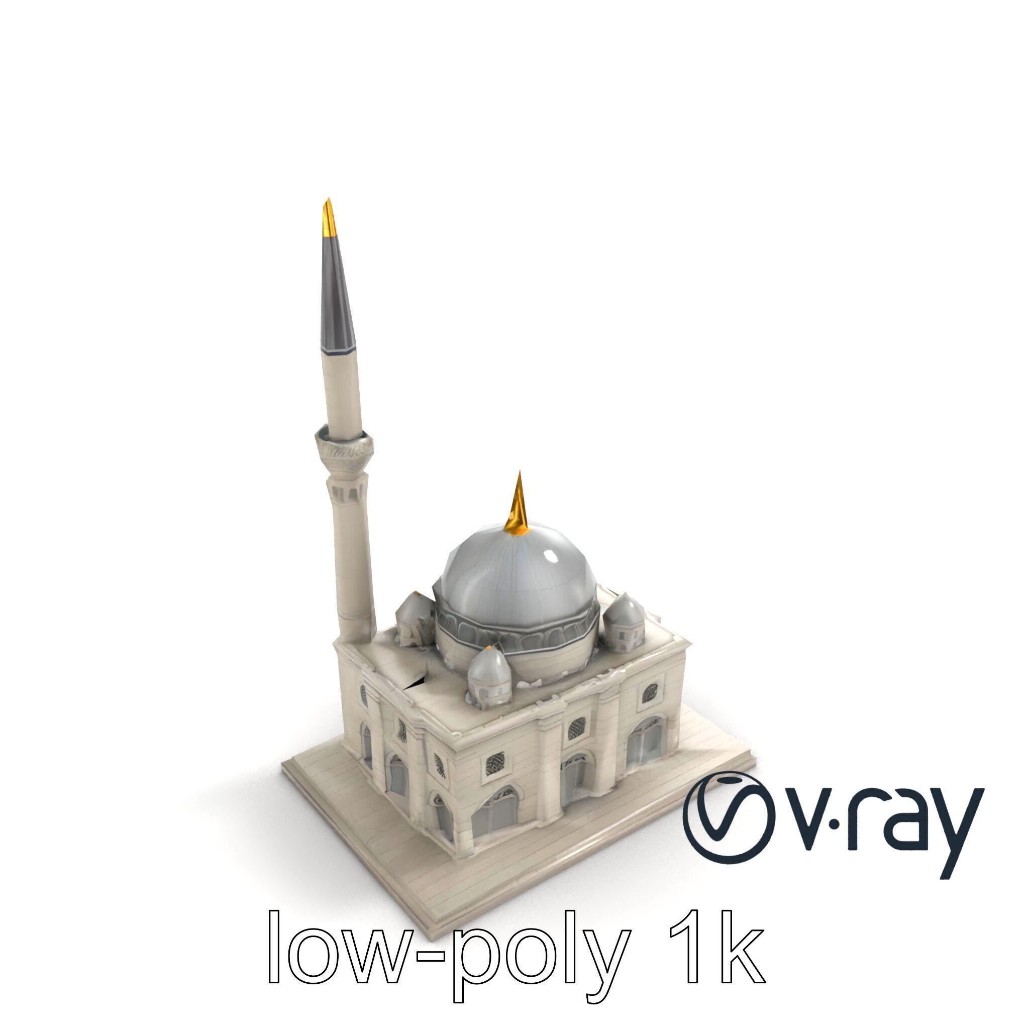 Majestic Mosque with Minaret and Dome Architecture model pack Low-poly 3D model_8