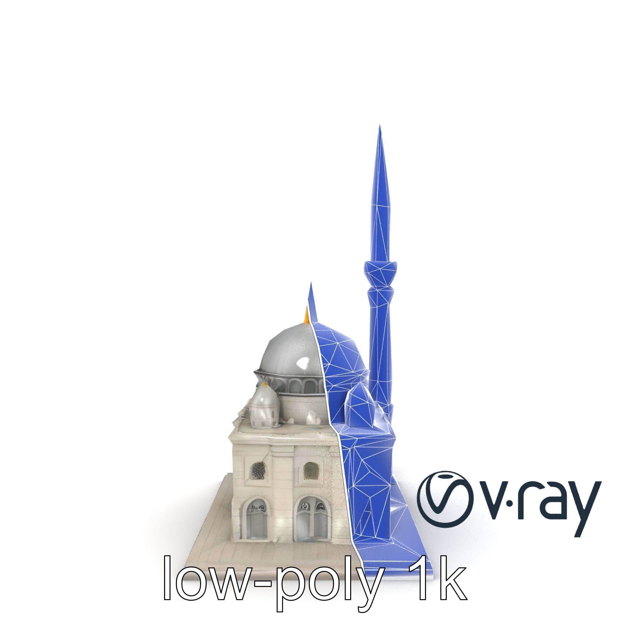 Majestic Mosque with Minaret and Dome Architecture model pack Low-poly 3D model_20