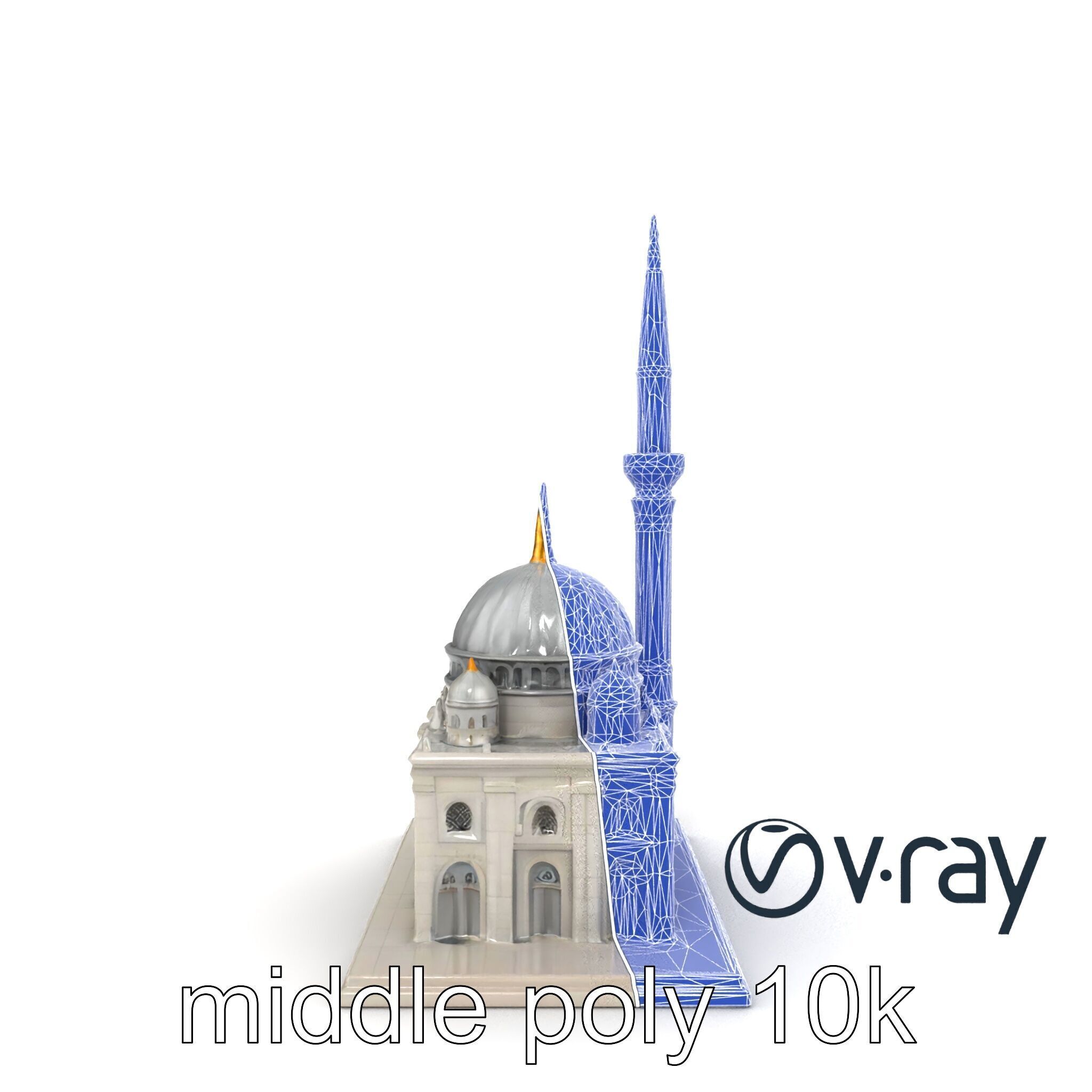 Majestic Mosque with Minaret and Dome Architecture model pack Low-poly 3D model_14