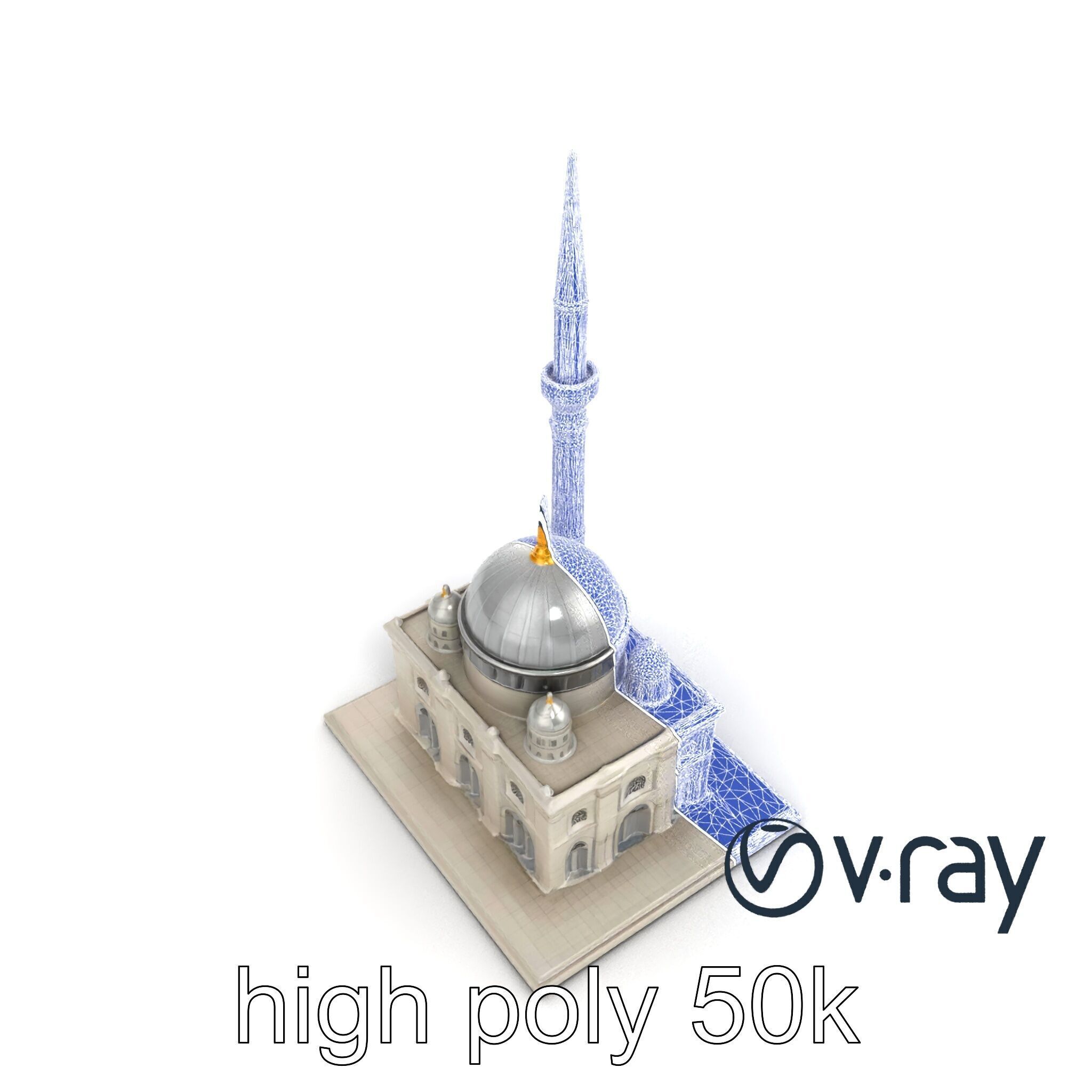 Majestic Mosque with Minaret and Dome Architecture model pack Low-poly 3D model_21