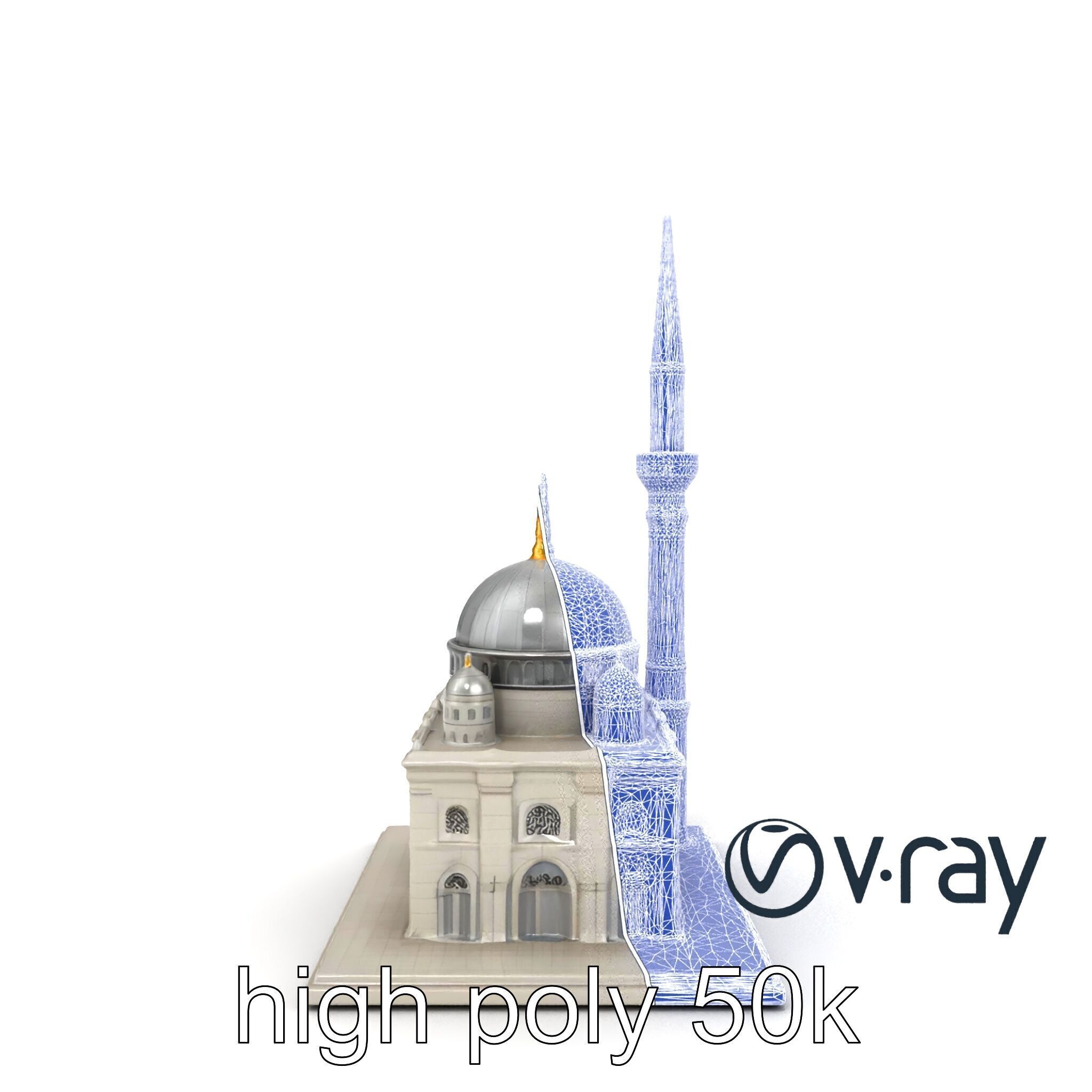Majestic Mosque with Minaret and Dome Architecture model pack Low-poly 3D model_18
