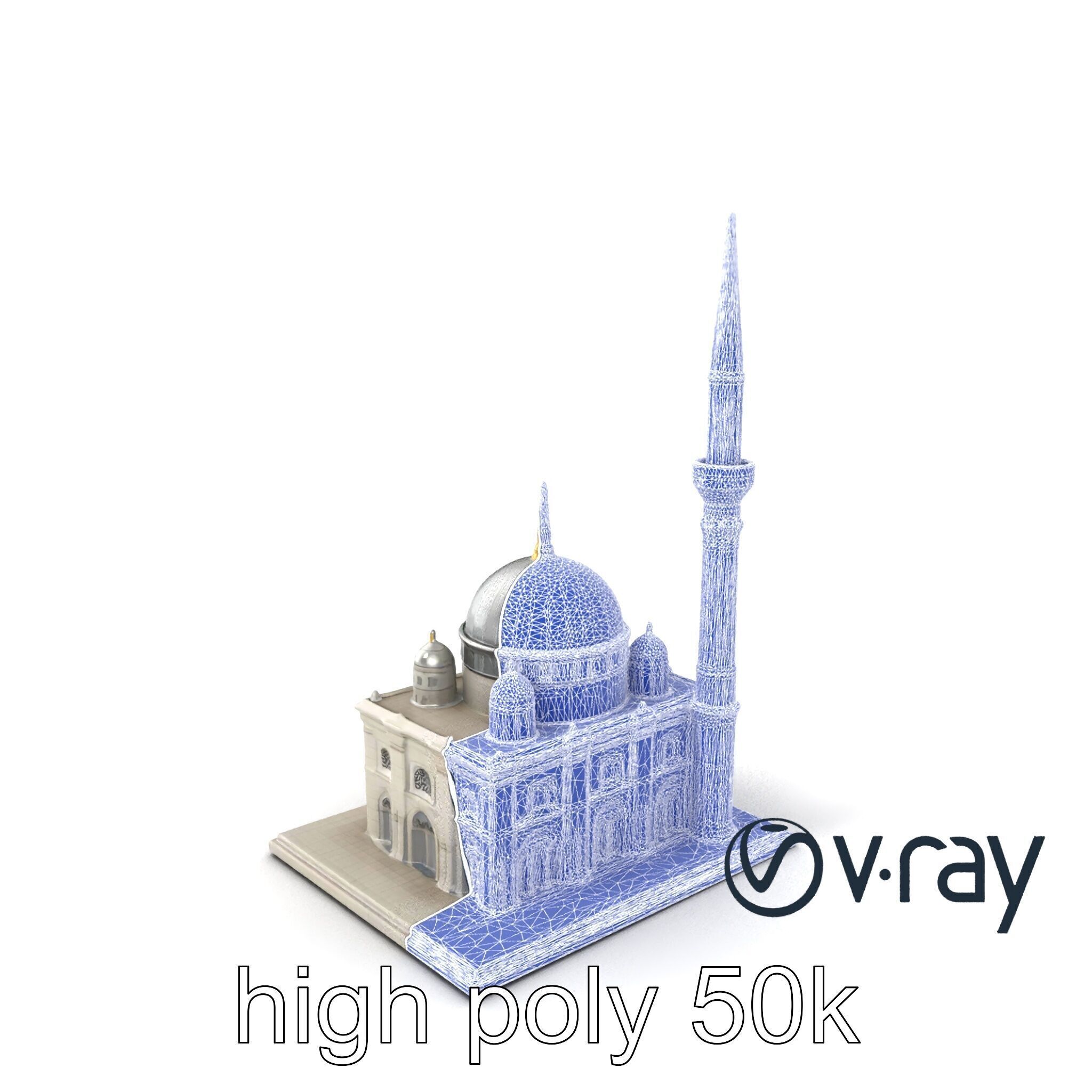 Majestic Mosque with Minaret and Dome Architecture model pack Low-poly 3D model_26