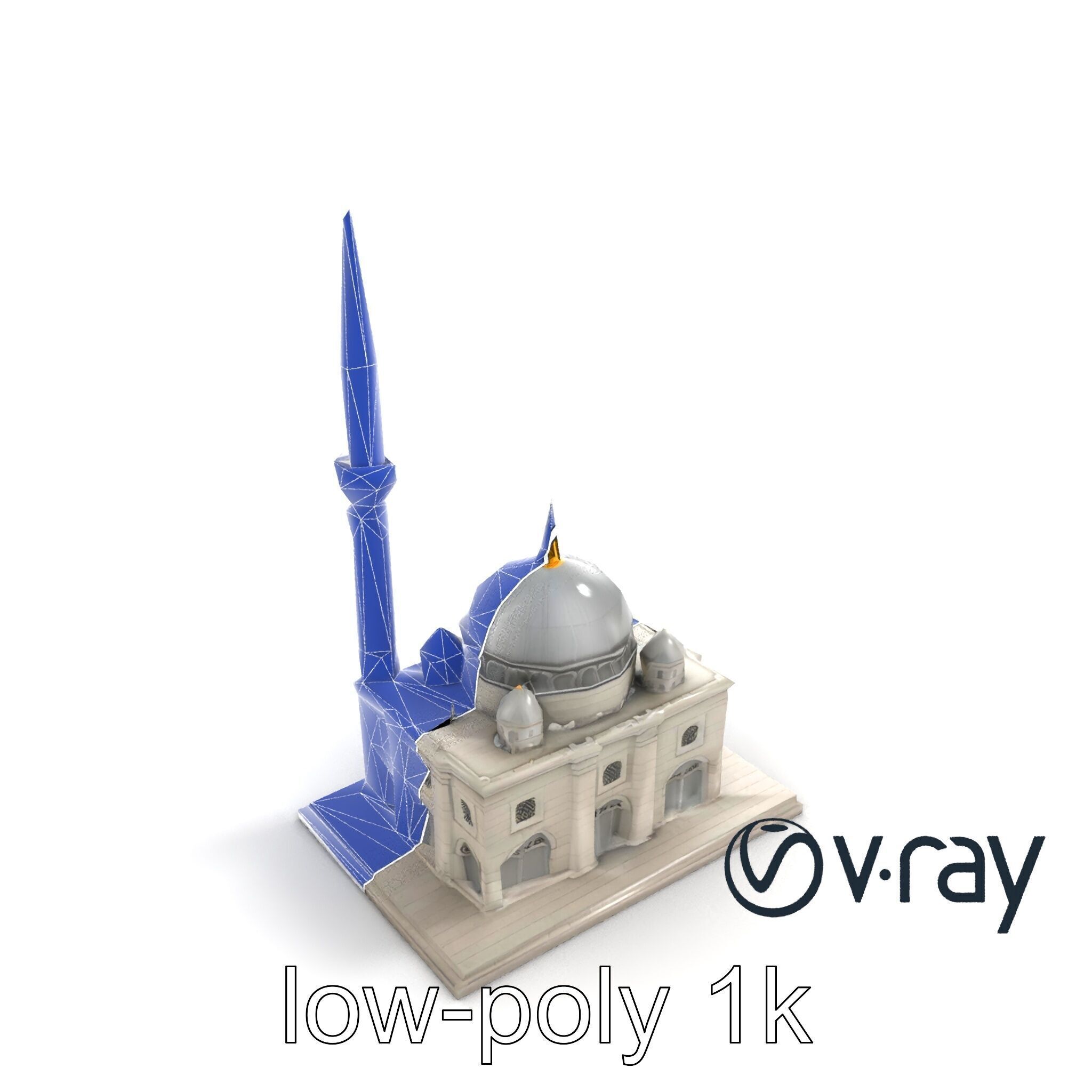 Majestic Mosque with Minaret and Dome Architecture model pack Low-poly 3D model_31