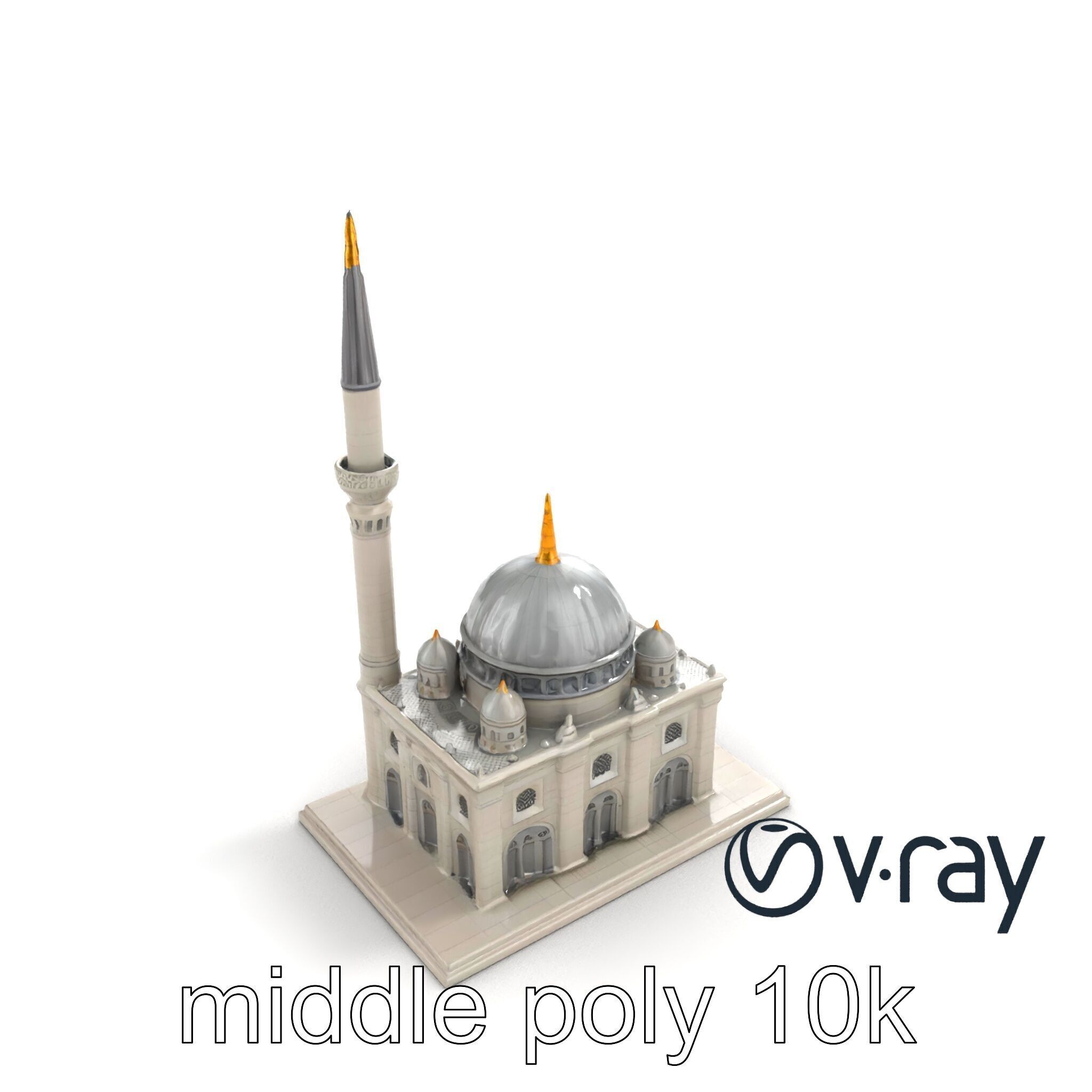Majestic Mosque with Minaret and Dome Architecture model pack Low-poly 3D model_7