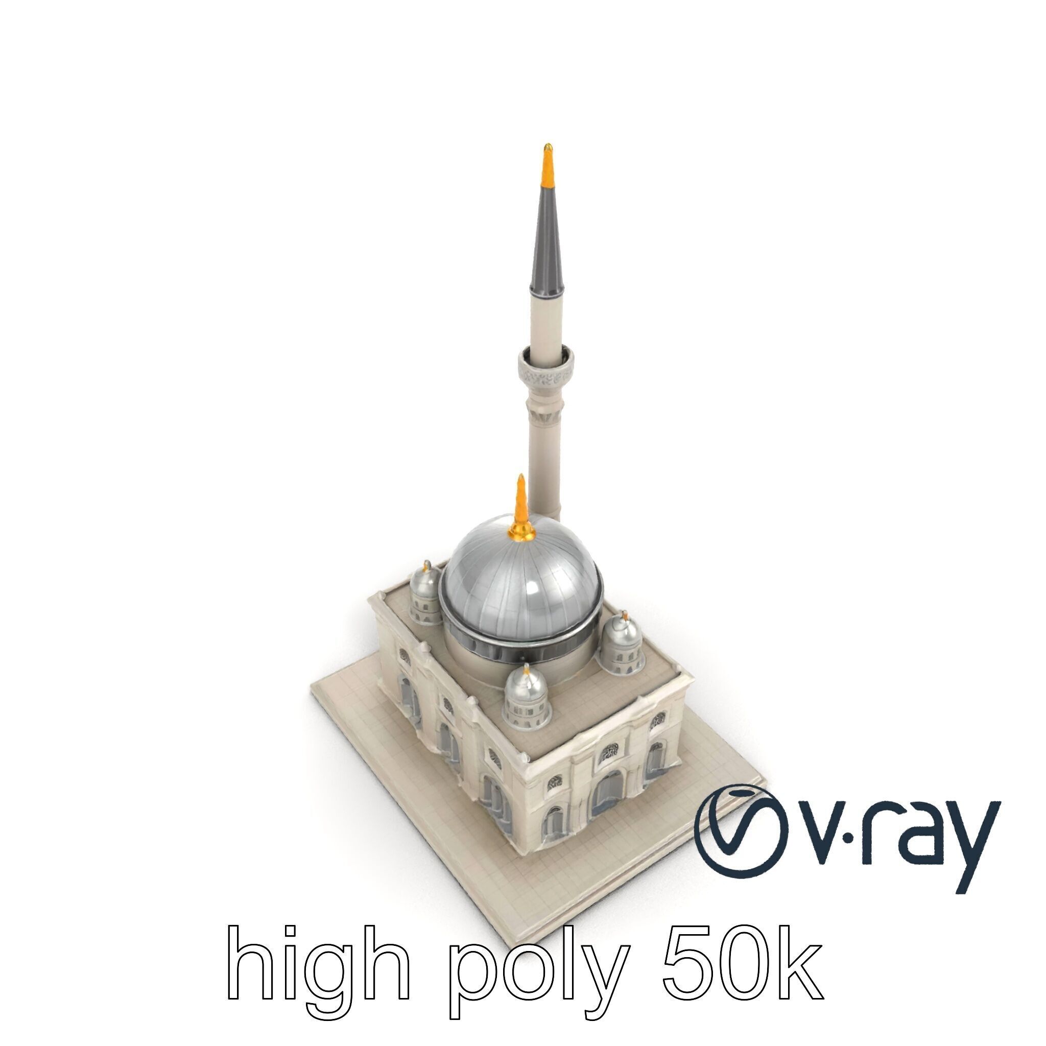 Majestic Mosque with Minaret and Dome Architecture model pack Low-poly 3D model_28