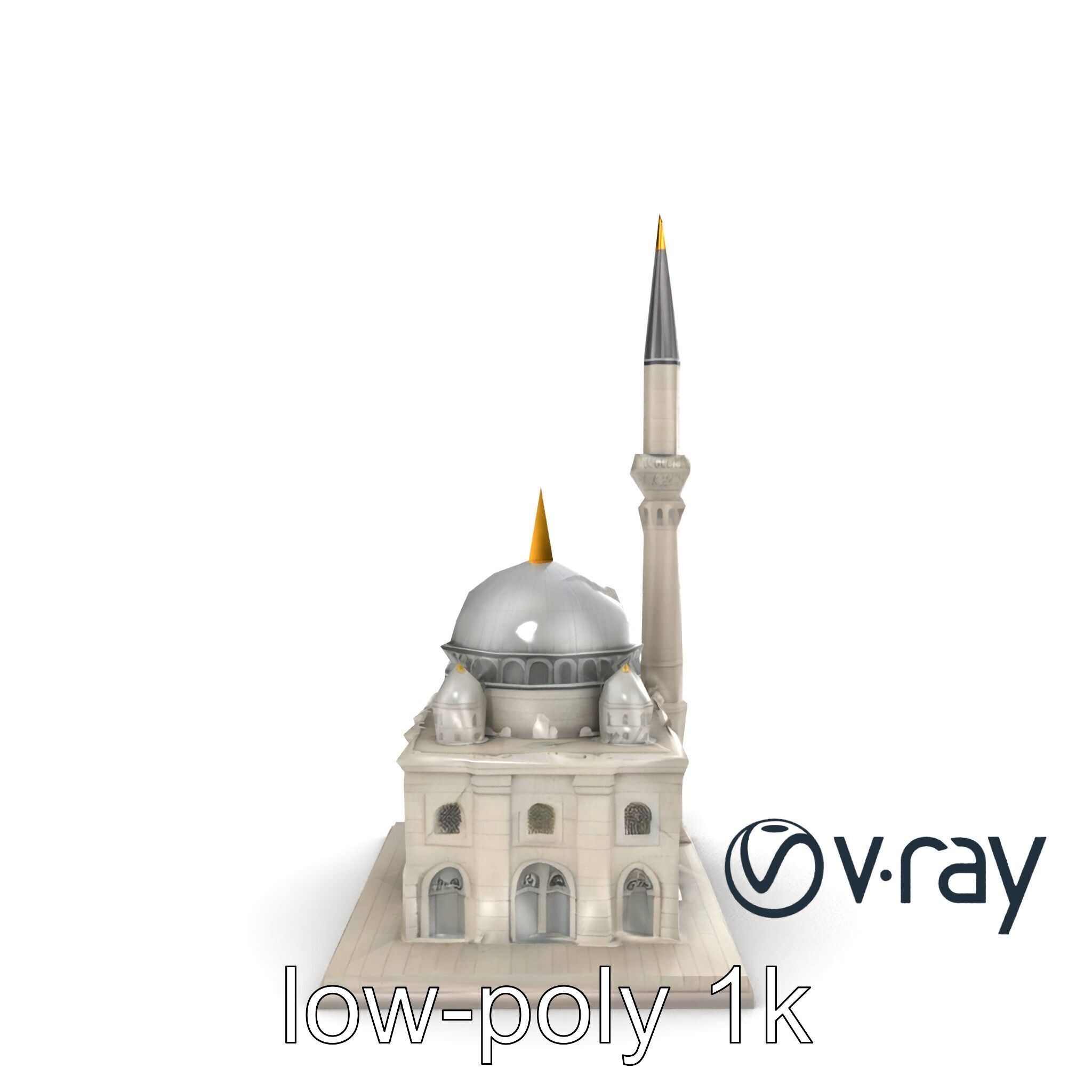 Majestic Mosque with Minaret and Dome Architecture model pack Low-poly 3D model_25