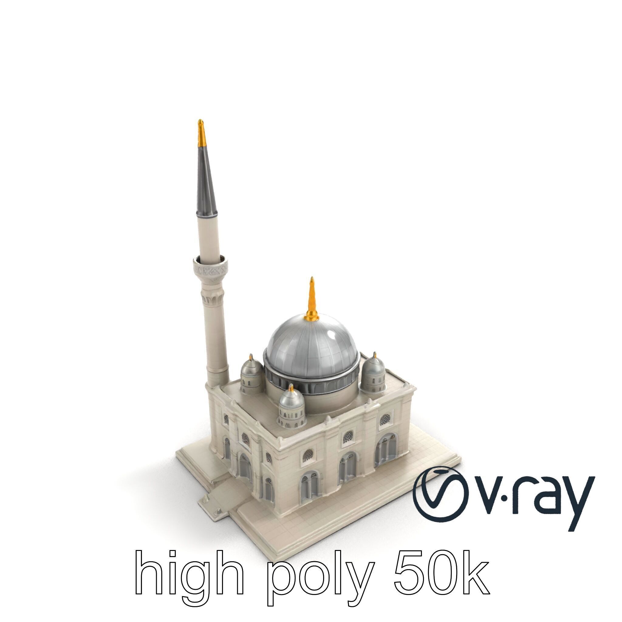 Majestic Mosque with Minaret and Dome Architecture model pack Low-poly 3D model_9