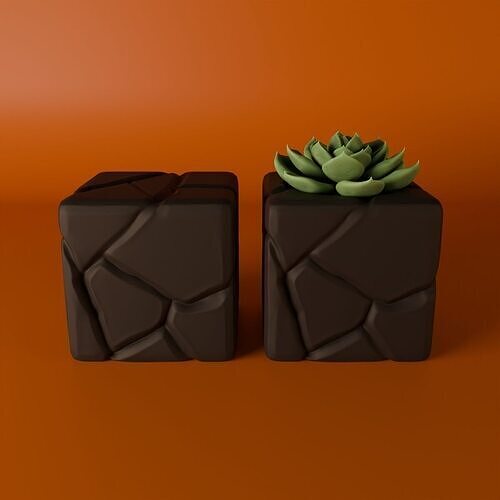 stl--Stylised cubed rock formation art piece and planter 3D print model