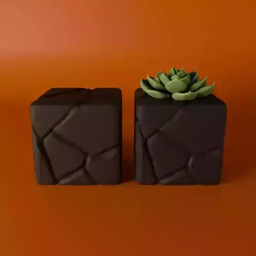 stl--Stylised cubed rock formation art piece and planter 3D print model