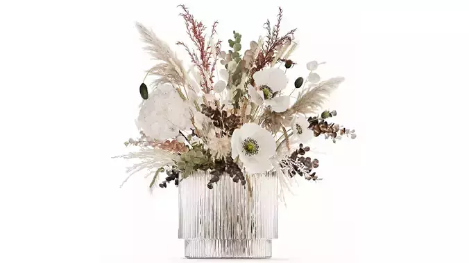 Bouquet Dried Flowers Hydrangea Pampas Poppy Wheat 512 3D model