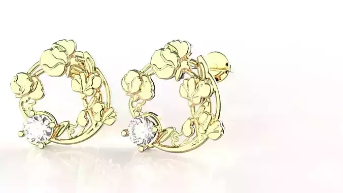 Birthflower Circle Stud Earring April