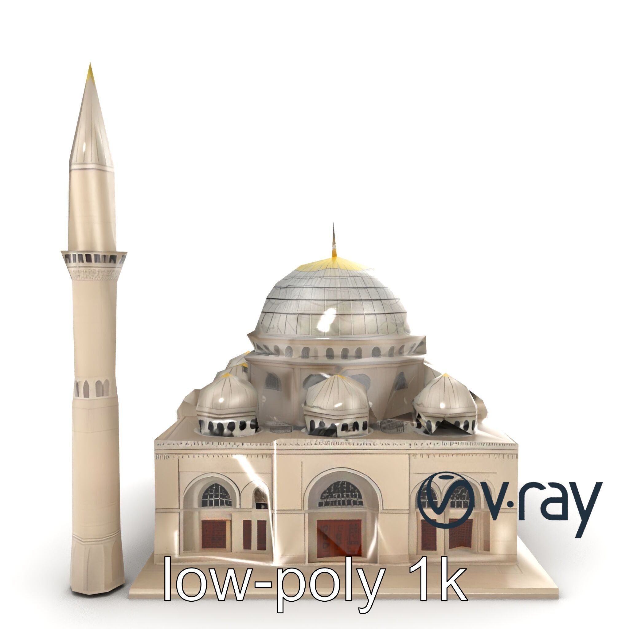 Majestic Mosque with Minaret and Dome model pack Low-poly 3D model_12