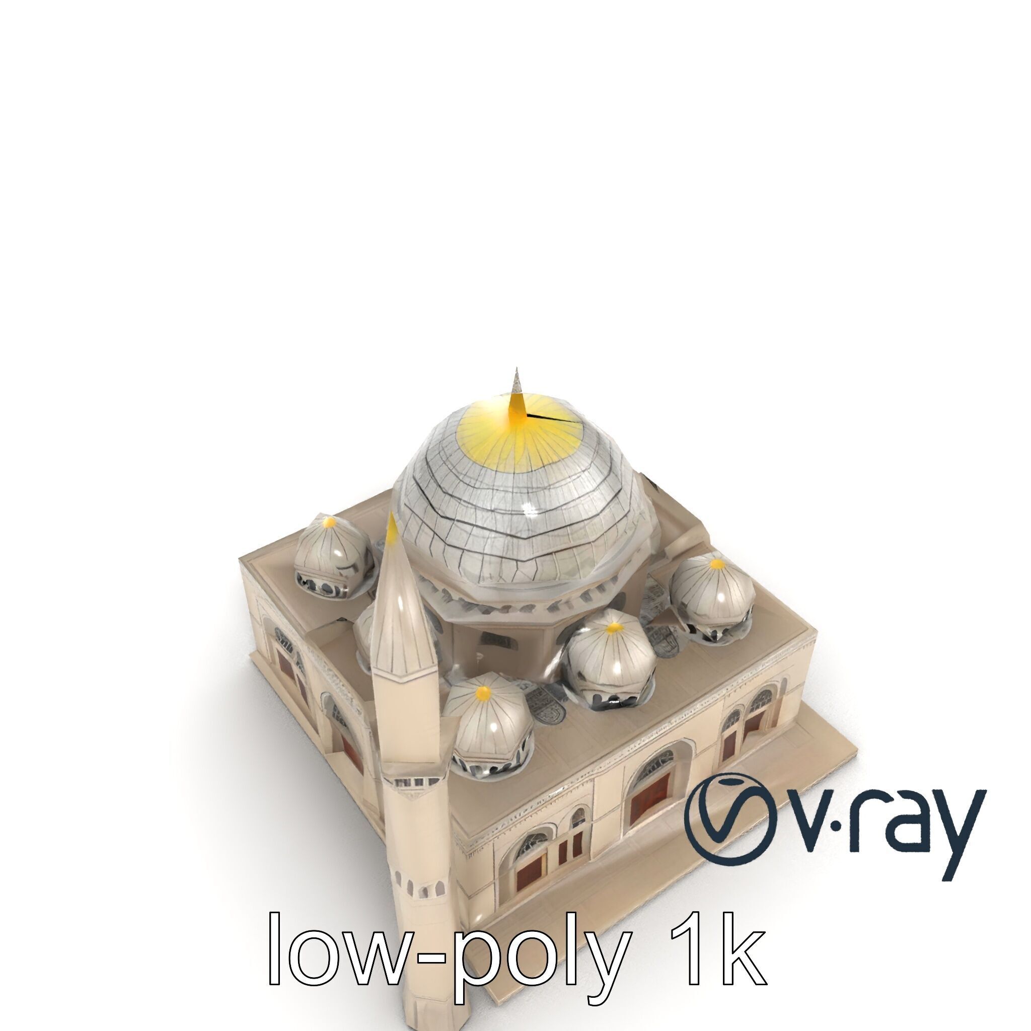 Majestic Mosque with Minaret and Dome model pack Low-poly 3D model_17
