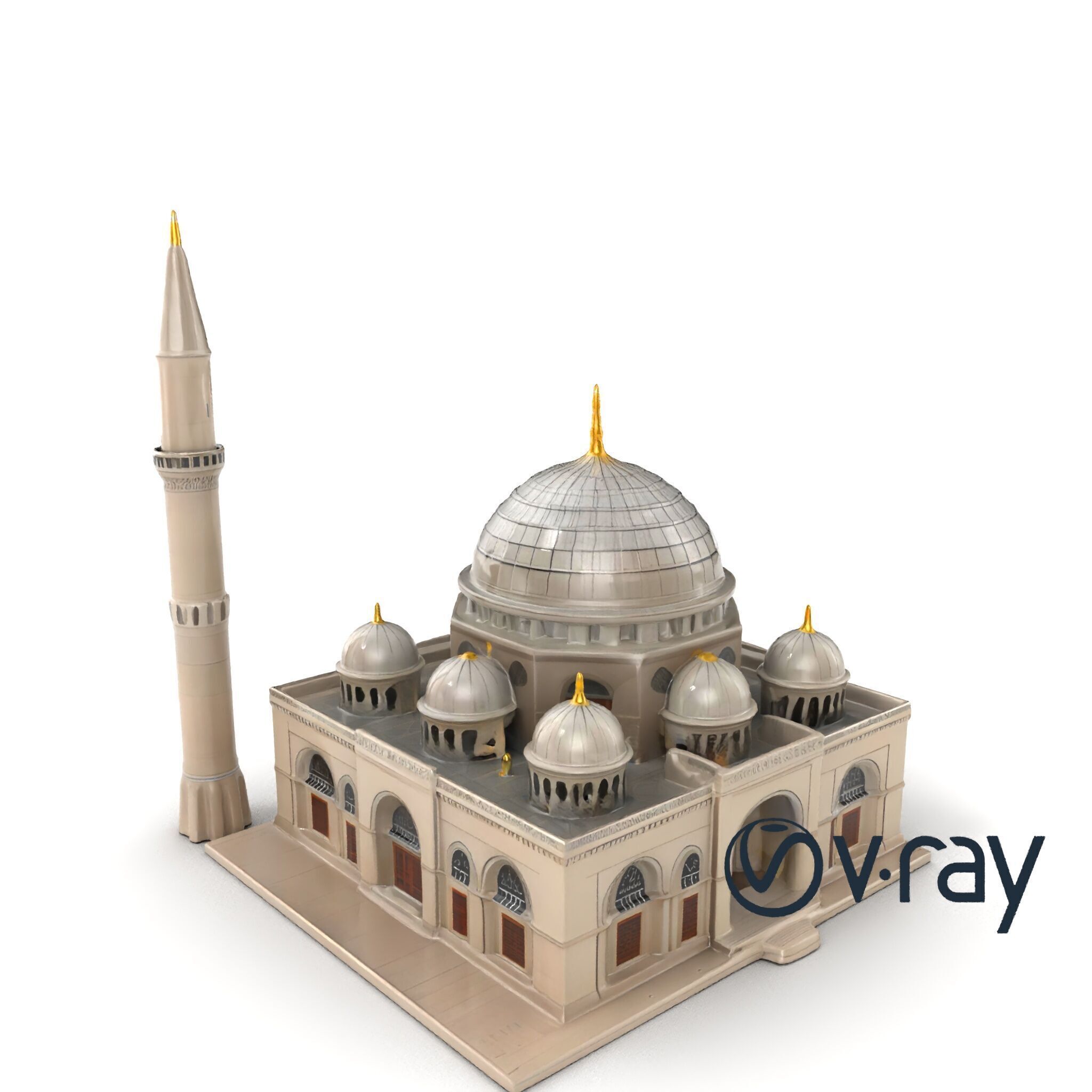 Majestic Mosque with Minaret and Dome model pack Low-poly 3D model_6