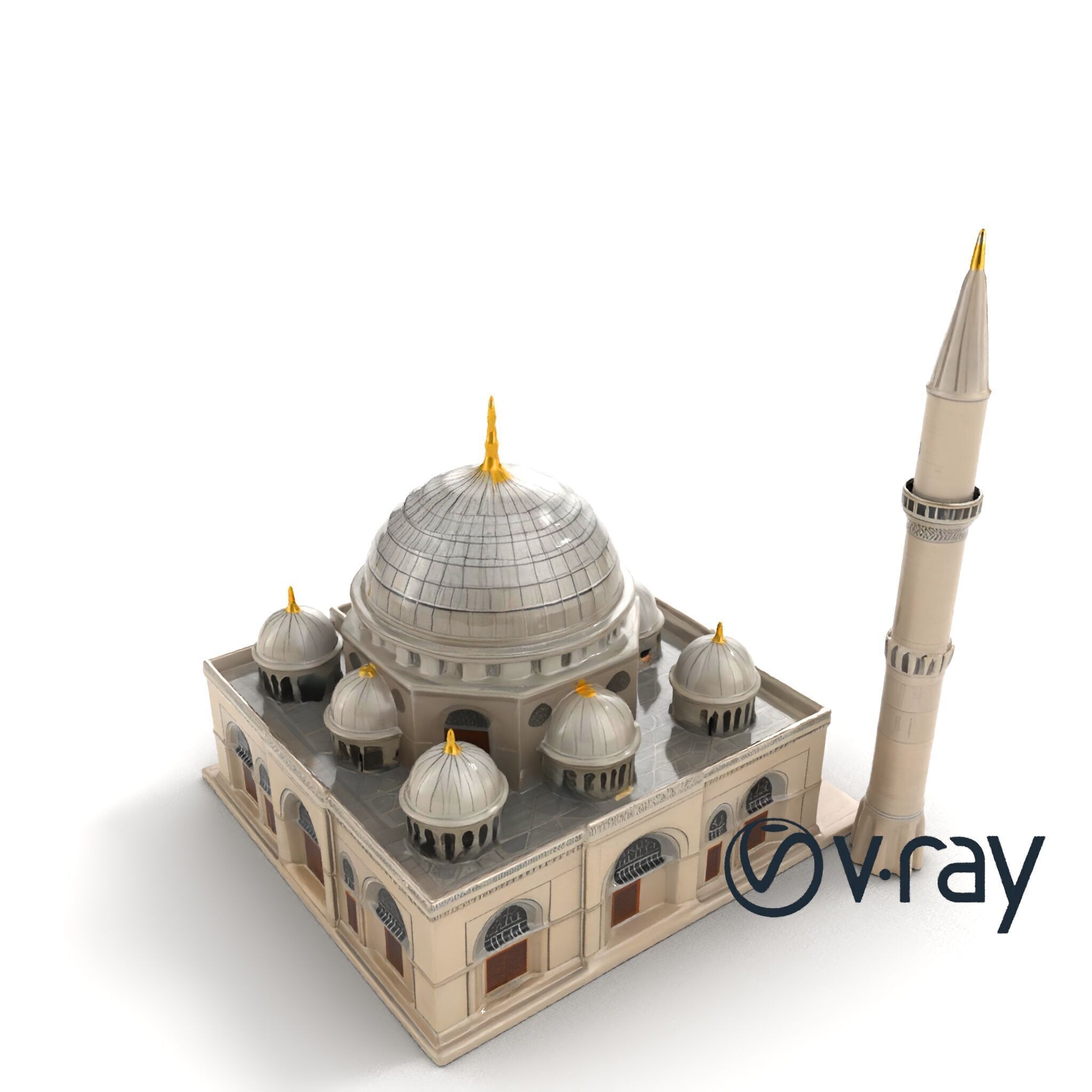 Majestic Mosque with Minaret and Dome model pack Low-poly 3D model_11