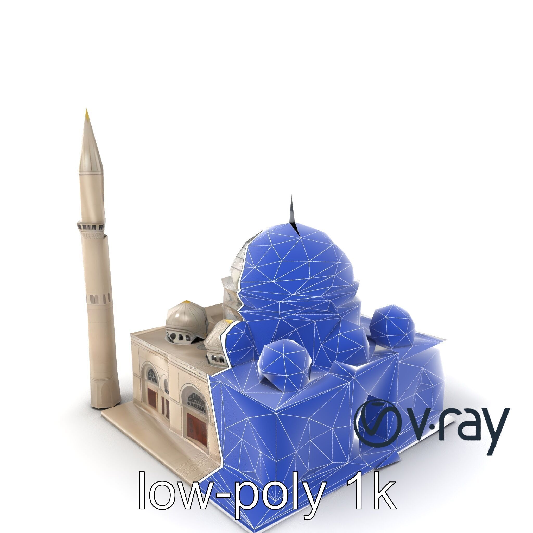 Majestic Mosque with Minaret and Dome model pack Low-poly 3D model_5