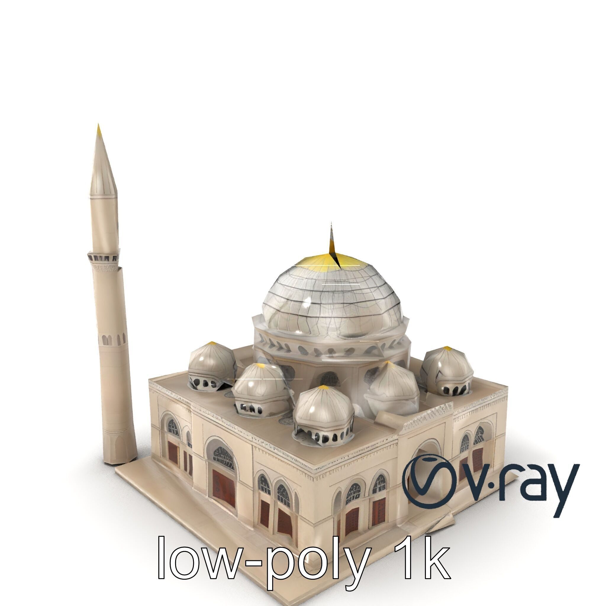 Majestic Mosque with Minaret and Dome model pack Low-poly 3D model_2