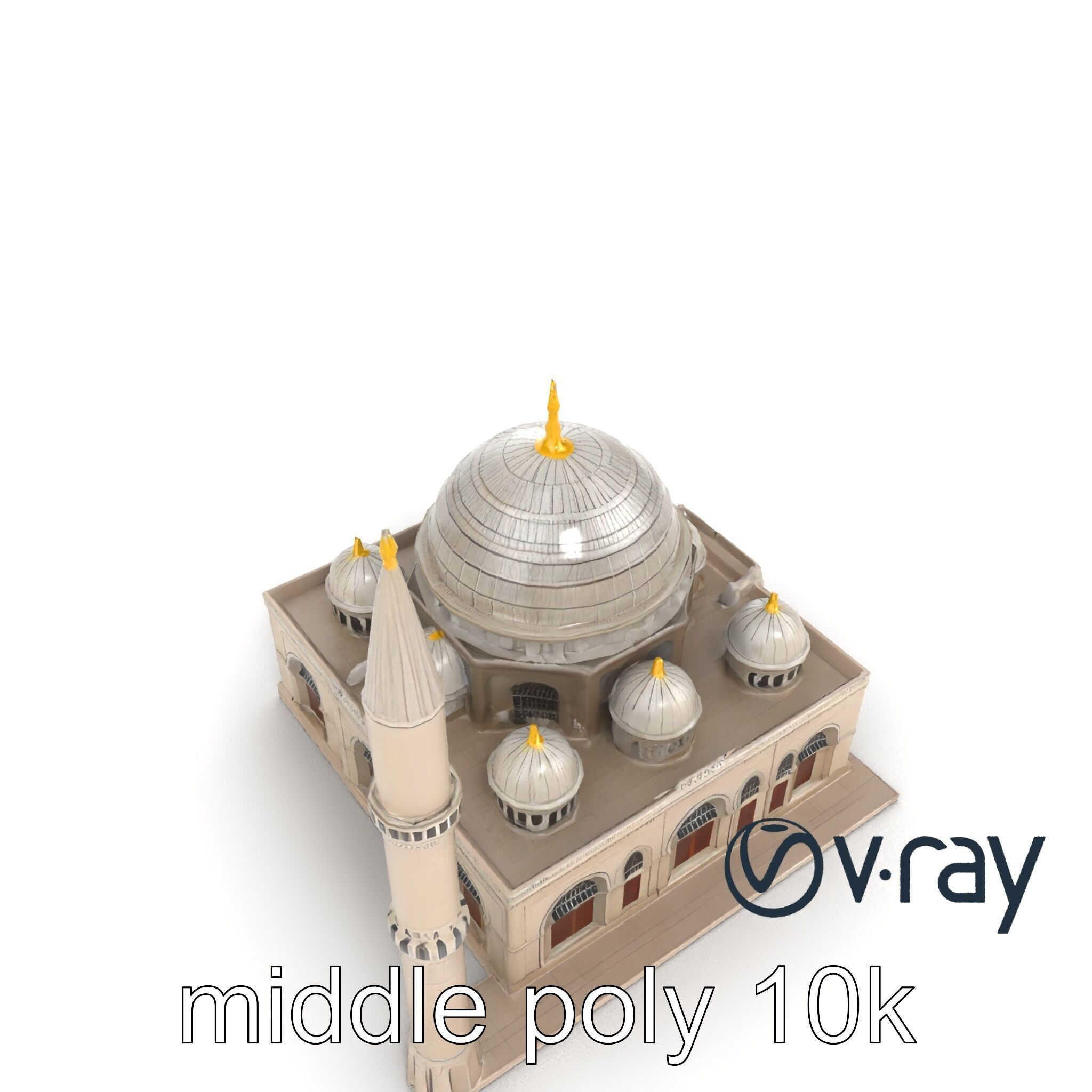 Majestic Mosque with Minaret and Dome model pack Low-poly 3D model_4