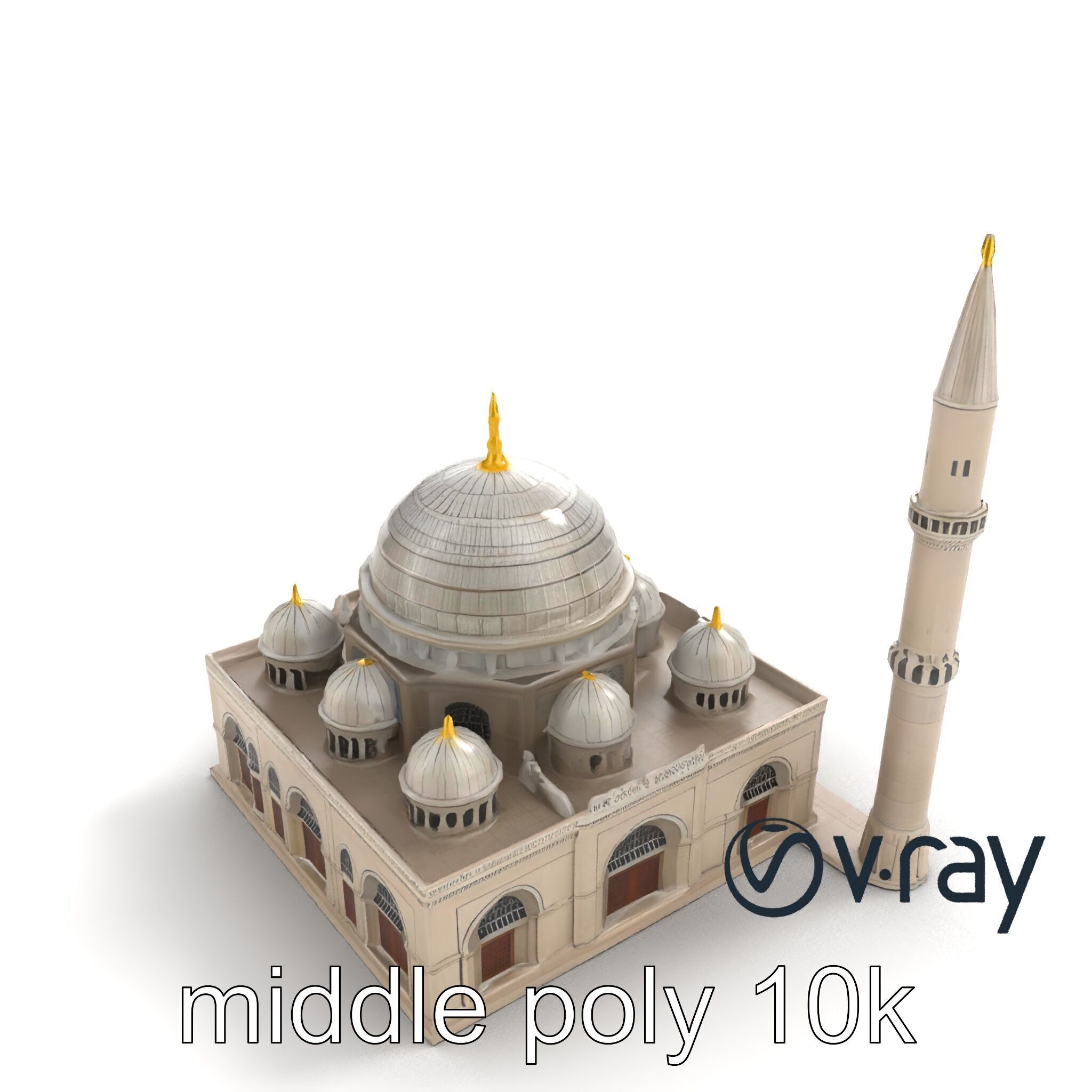Majestic Mosque with Minaret and Dome model pack Low-poly 3D model_14