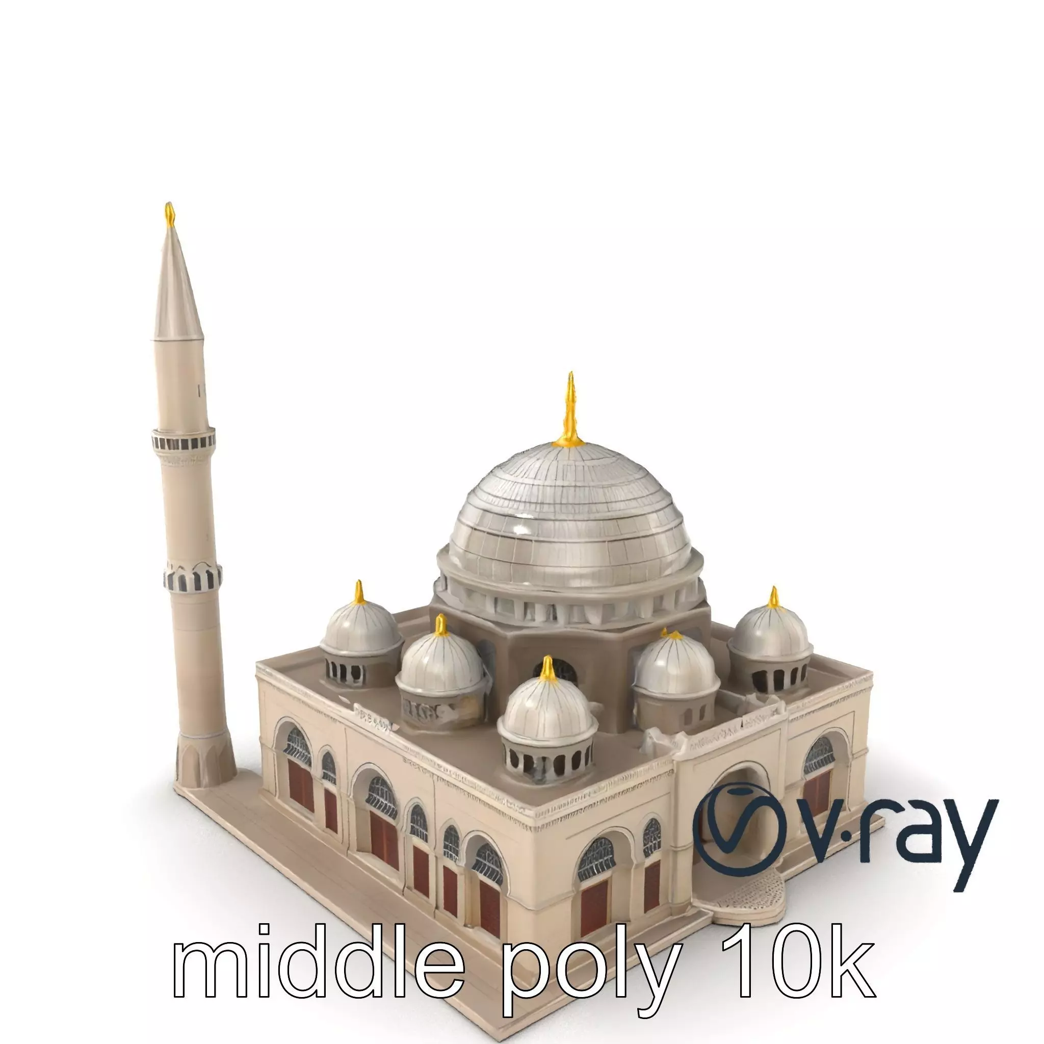 Majestic Mosque with Minaret and Dome model pack Low-poly 3D model_0