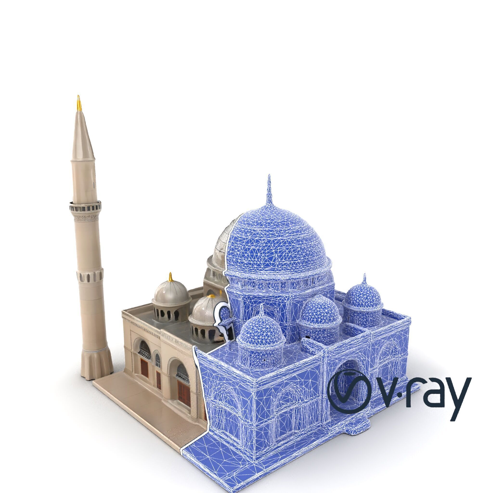 Majestic Mosque with Minaret and Dome model pack Low-poly 3D model_9