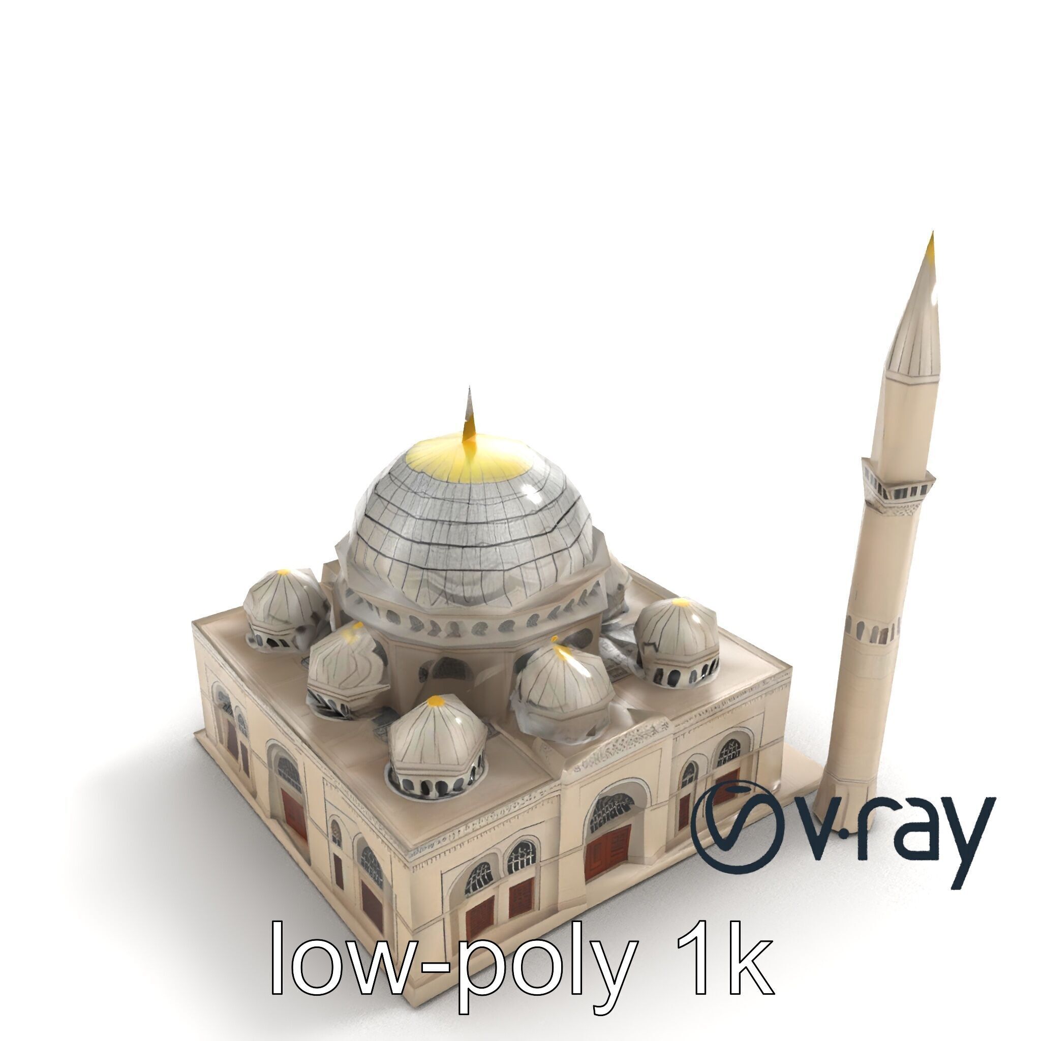 Majestic Mosque with Minaret and Dome model pack Low-poly 3D model_8