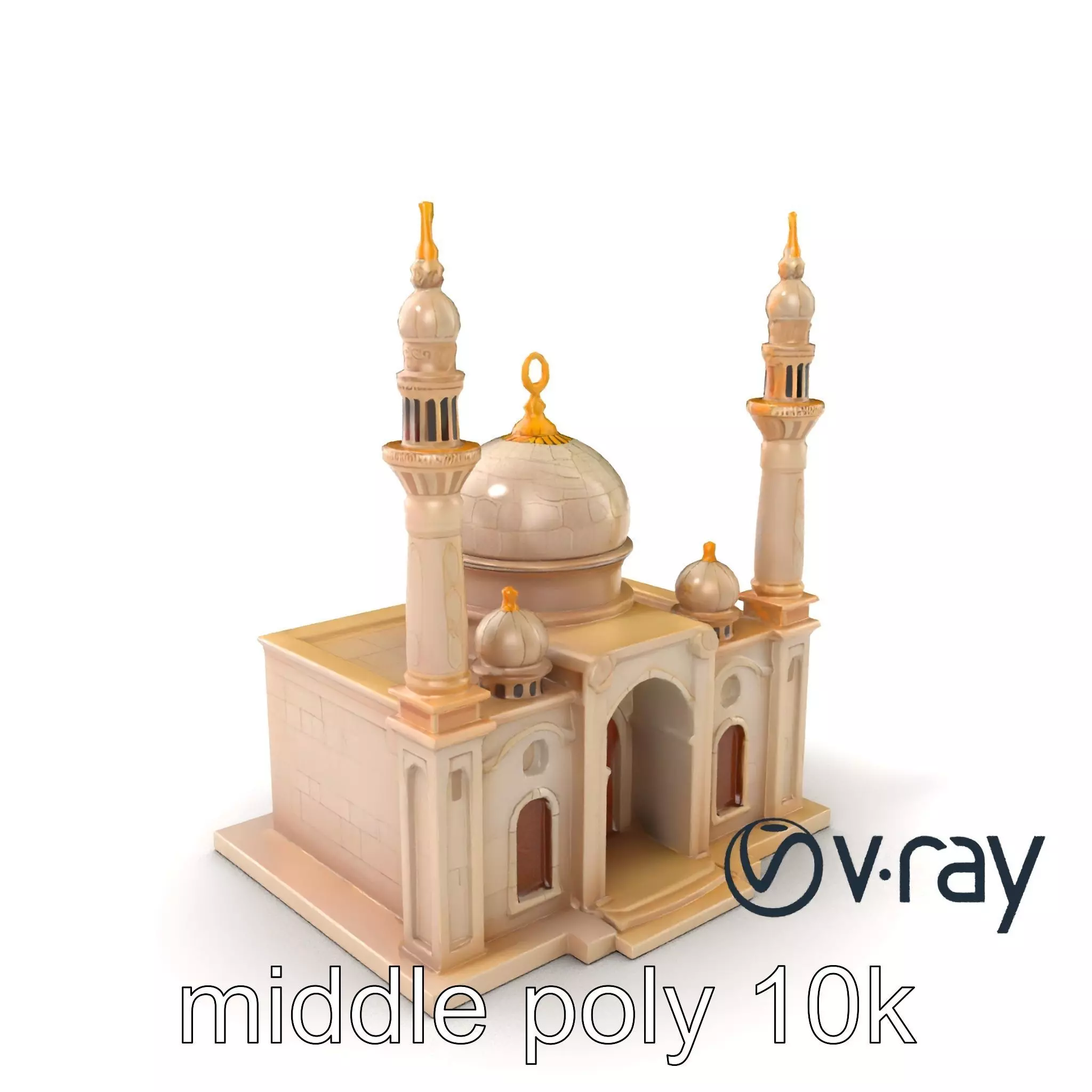Symmetrical Stone Mosque Architecture model pack Low-poly 3D model_0