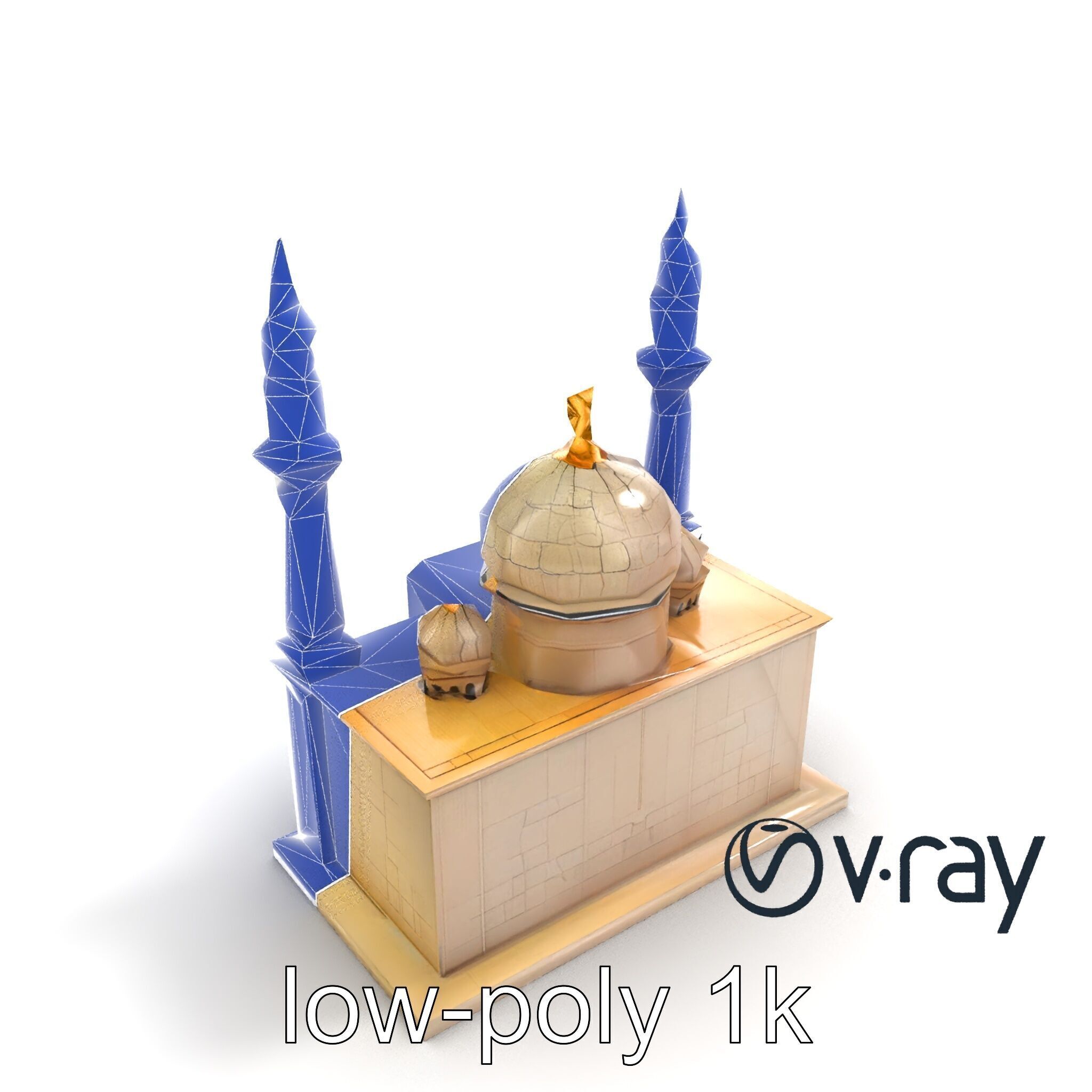Symmetrical Stone Mosque Architecture model pack Low-poly 3D model_13