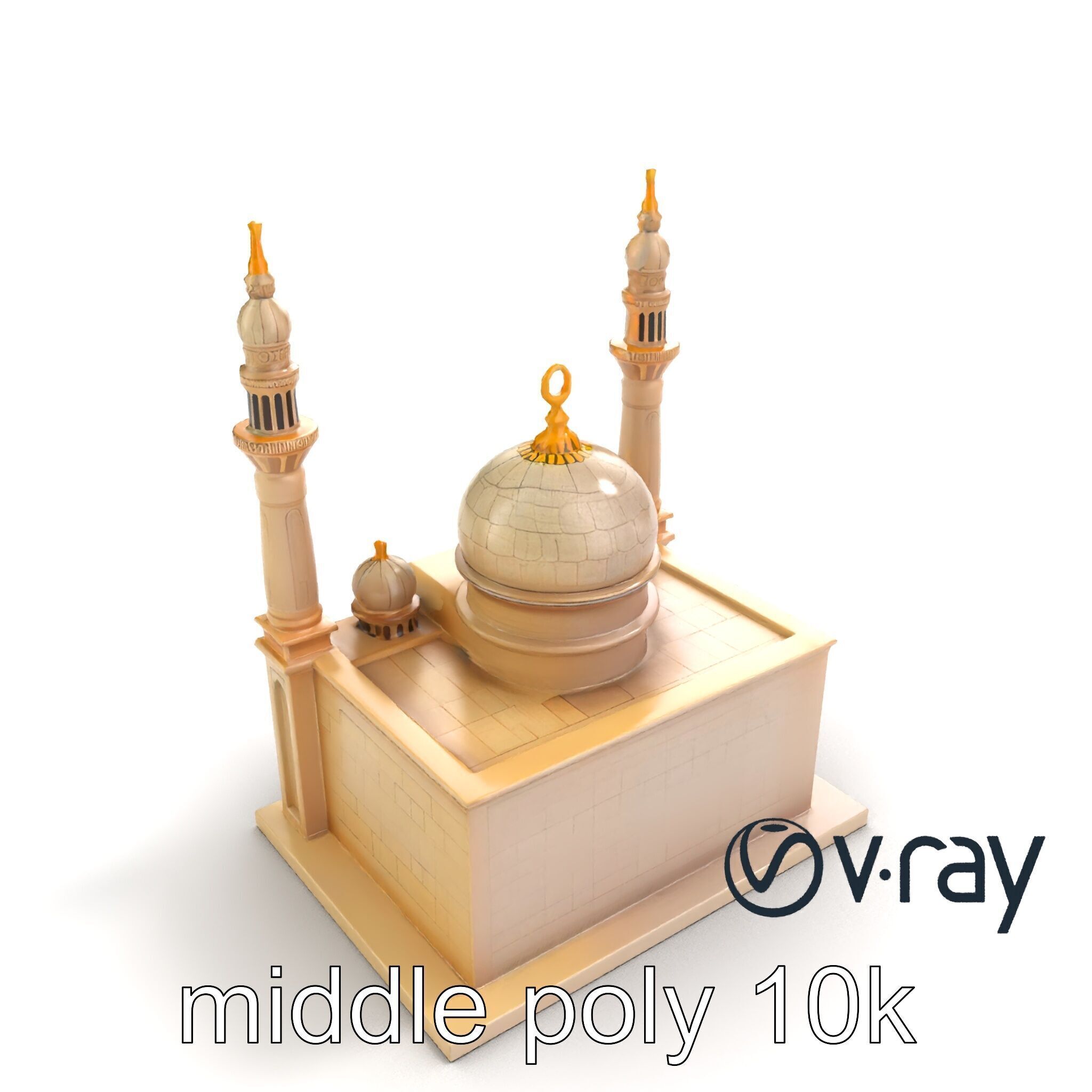 Symmetrical Stone Mosque Architecture model pack Low-poly 3D model_7