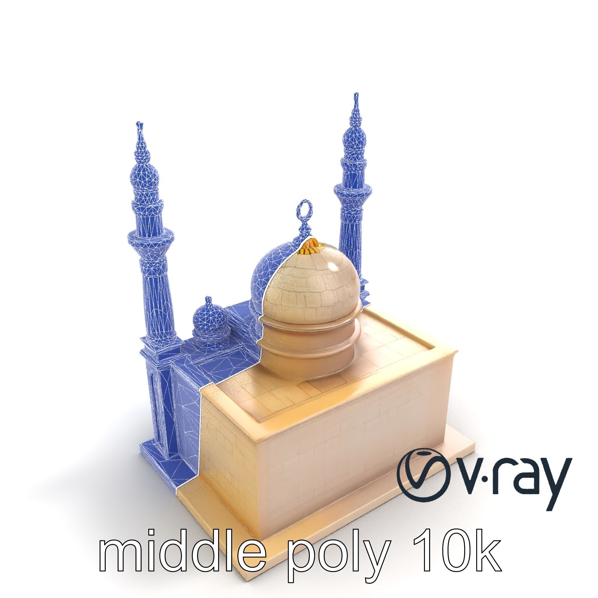 Symmetrical Stone Mosque Architecture model pack Low-poly 3D model_10