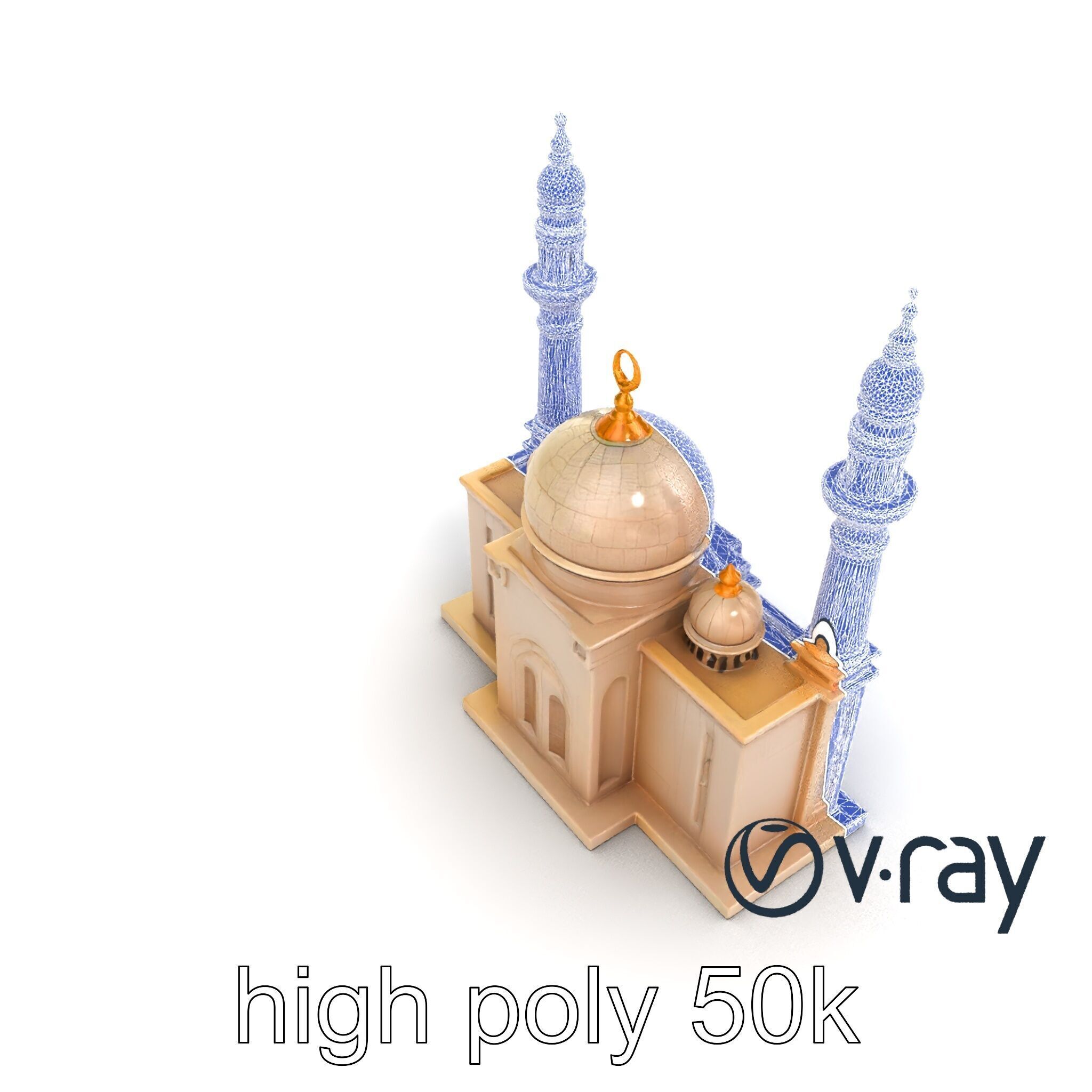 Symmetrical Stone Mosque Architecture model pack Low-poly 3D model_18