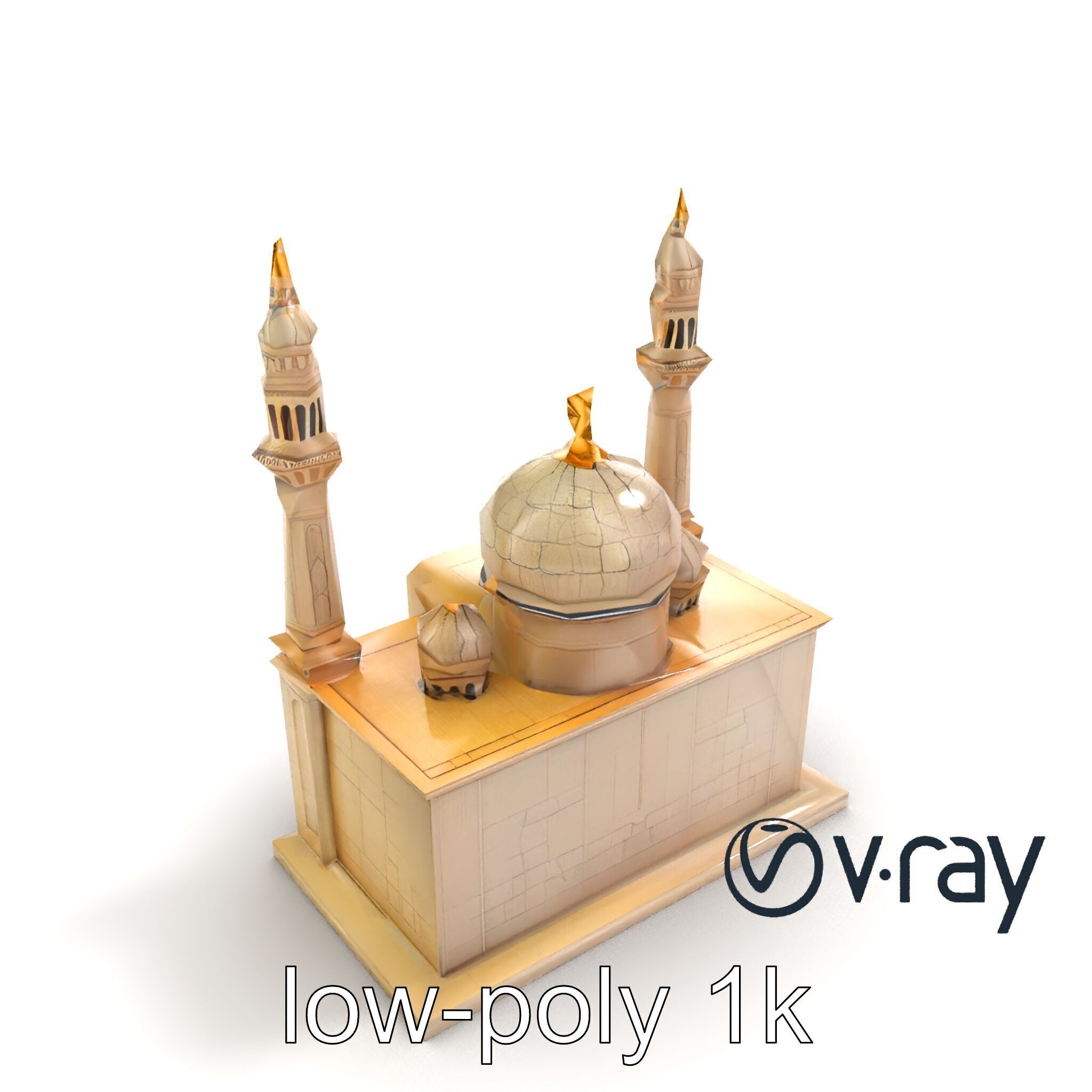 Symmetrical Stone Mosque Architecture model pack Low-poly 3D model_8