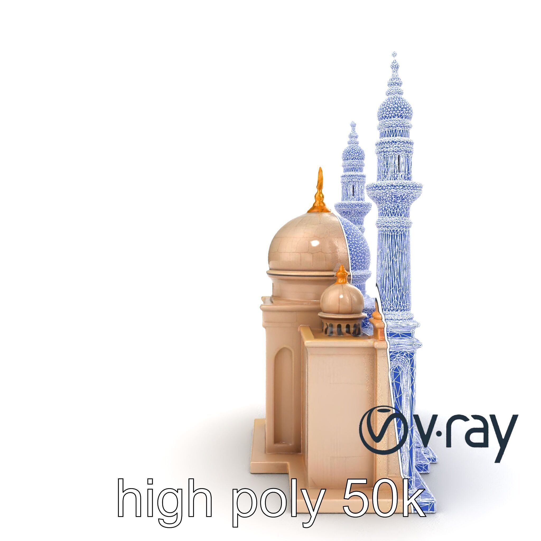 Symmetrical Stone Mosque Architecture model pack Low-poly 3D model_30