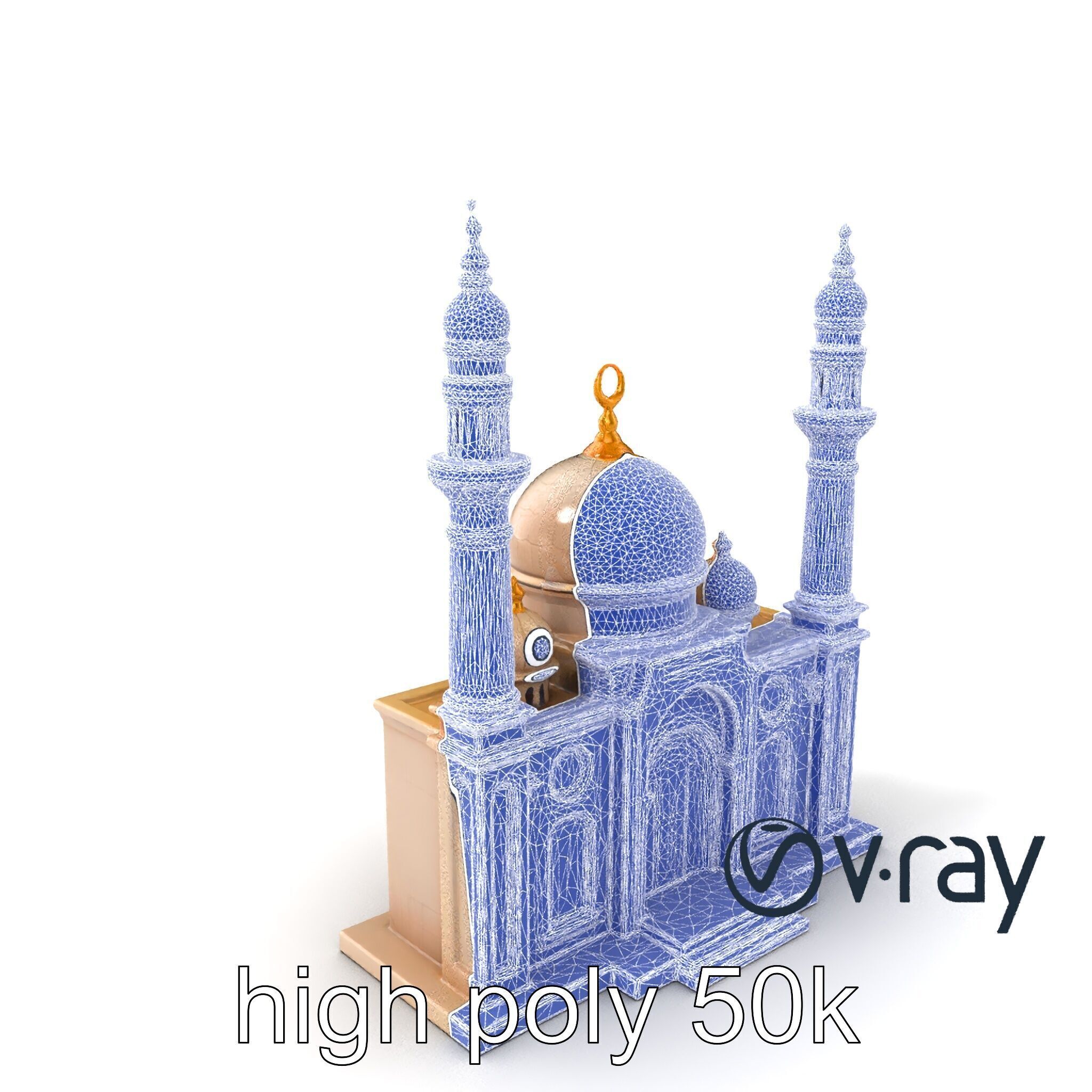 Symmetrical Stone Mosque Architecture model pack Low-poly 3D model_9
