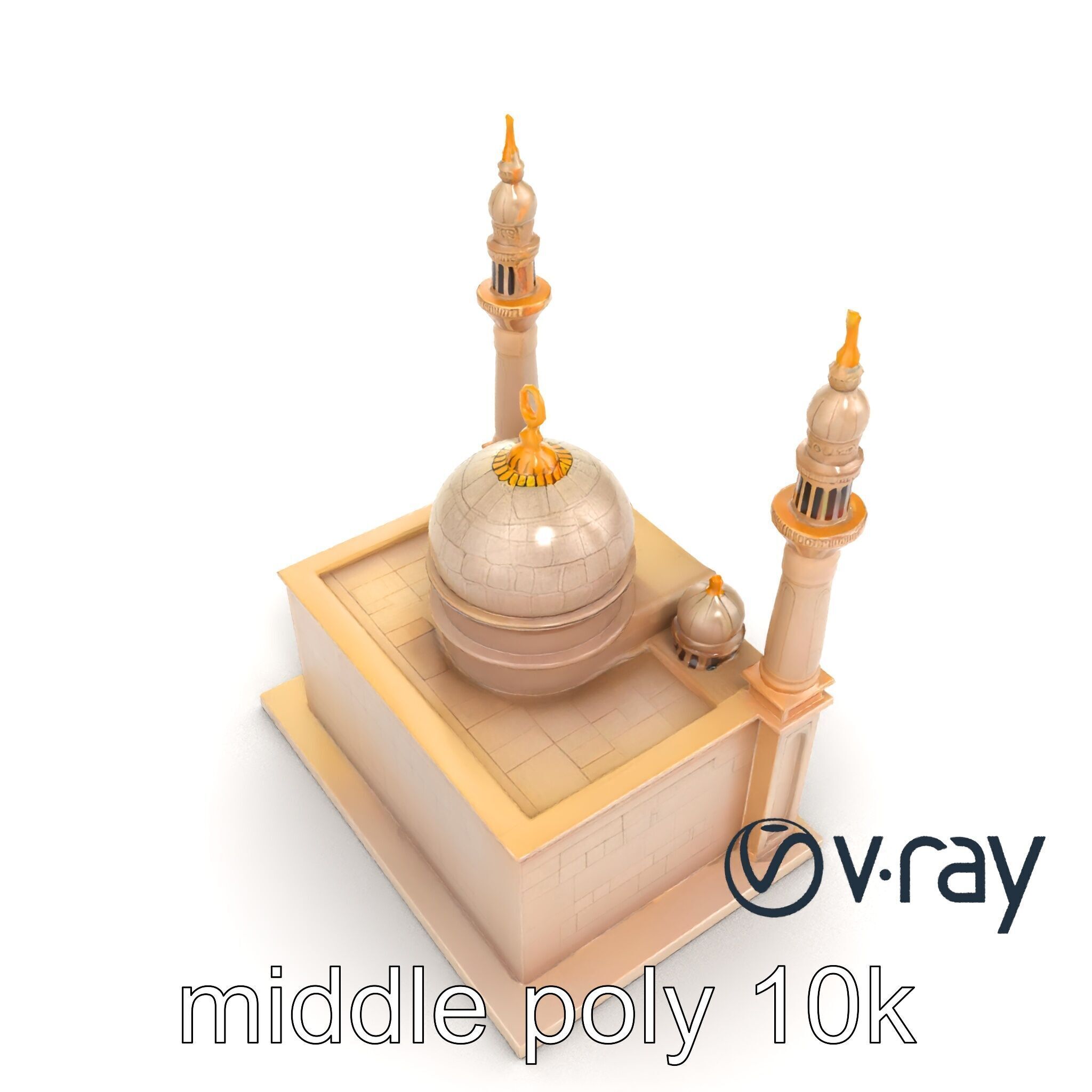 Symmetrical Stone Mosque Architecture model pack Low-poly 3D model_17