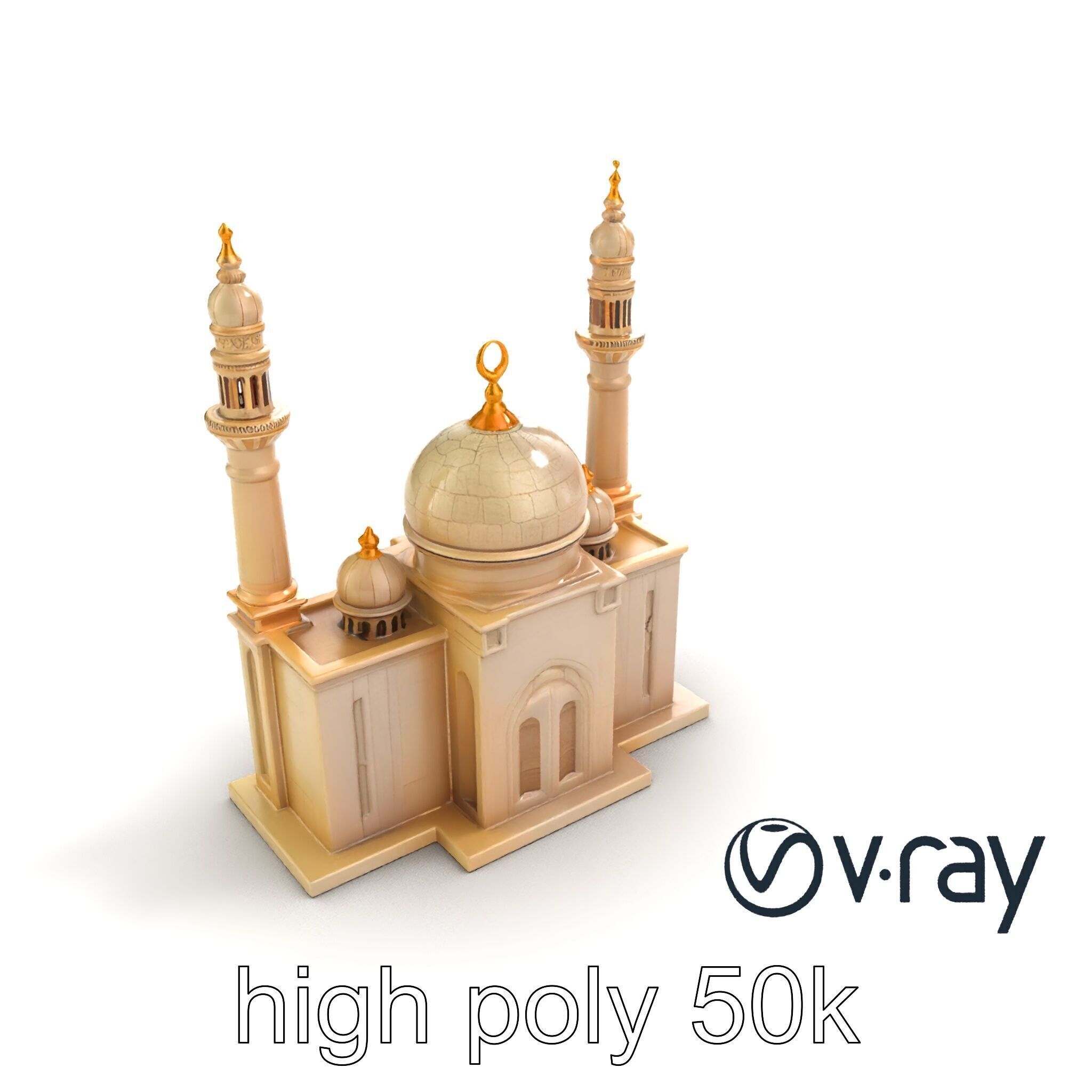 Symmetrical Stone Mosque Architecture model pack Low-poly 3D model_11