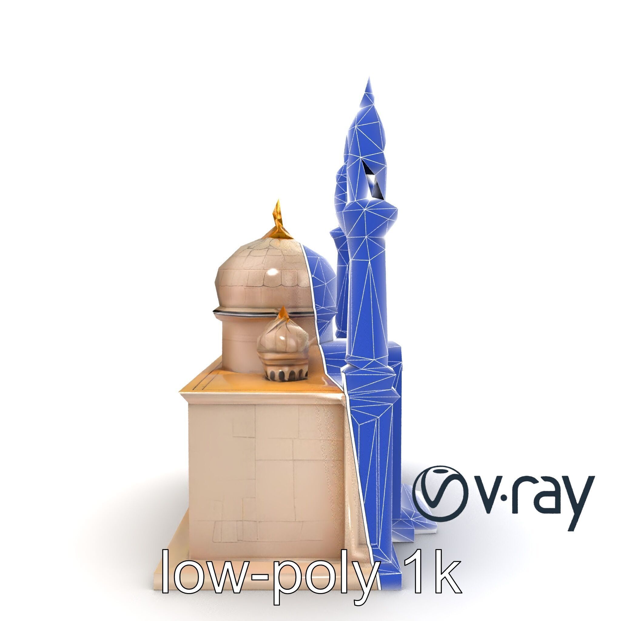 Symmetrical Stone Mosque Architecture model pack Low-poly 3D model_14