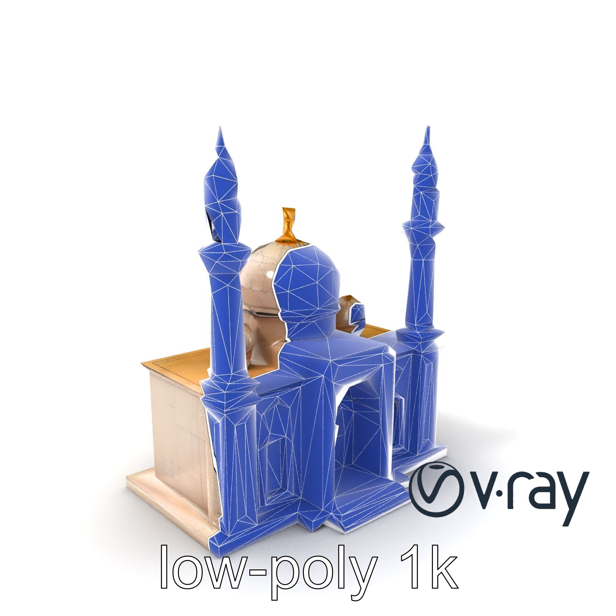Symmetrical Stone Mosque Architecture model pack Low-poly 3D model_5