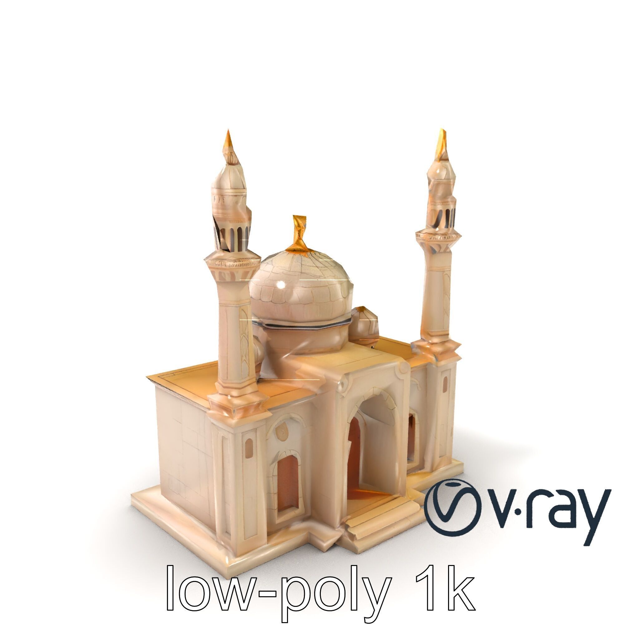 Symmetrical Stone Mosque Architecture model pack Low-poly 3D model_2